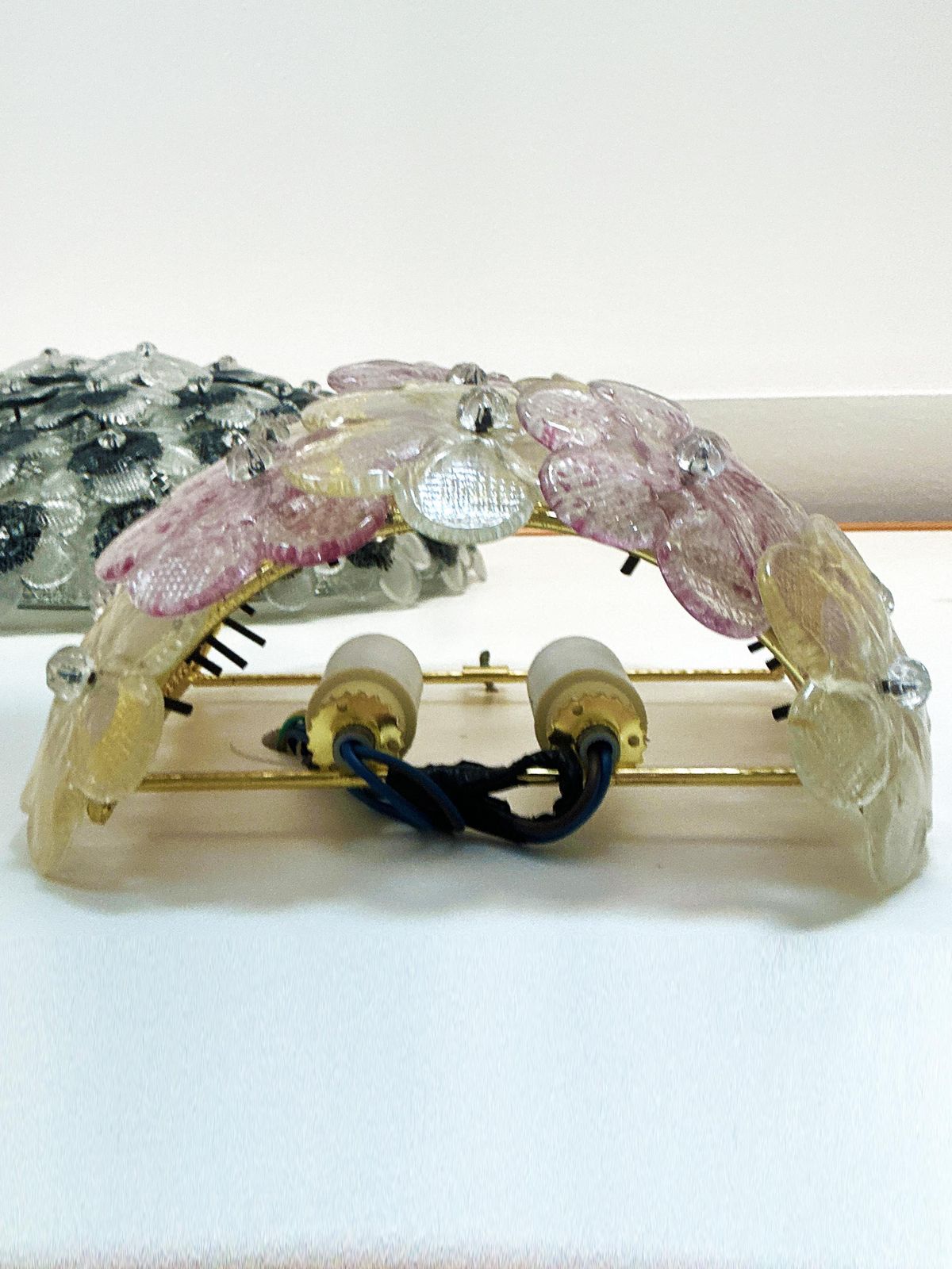 Set Of Two Venetian Gold And Violet "Flowers" Murano Glass Wall Sconces photo Lighting