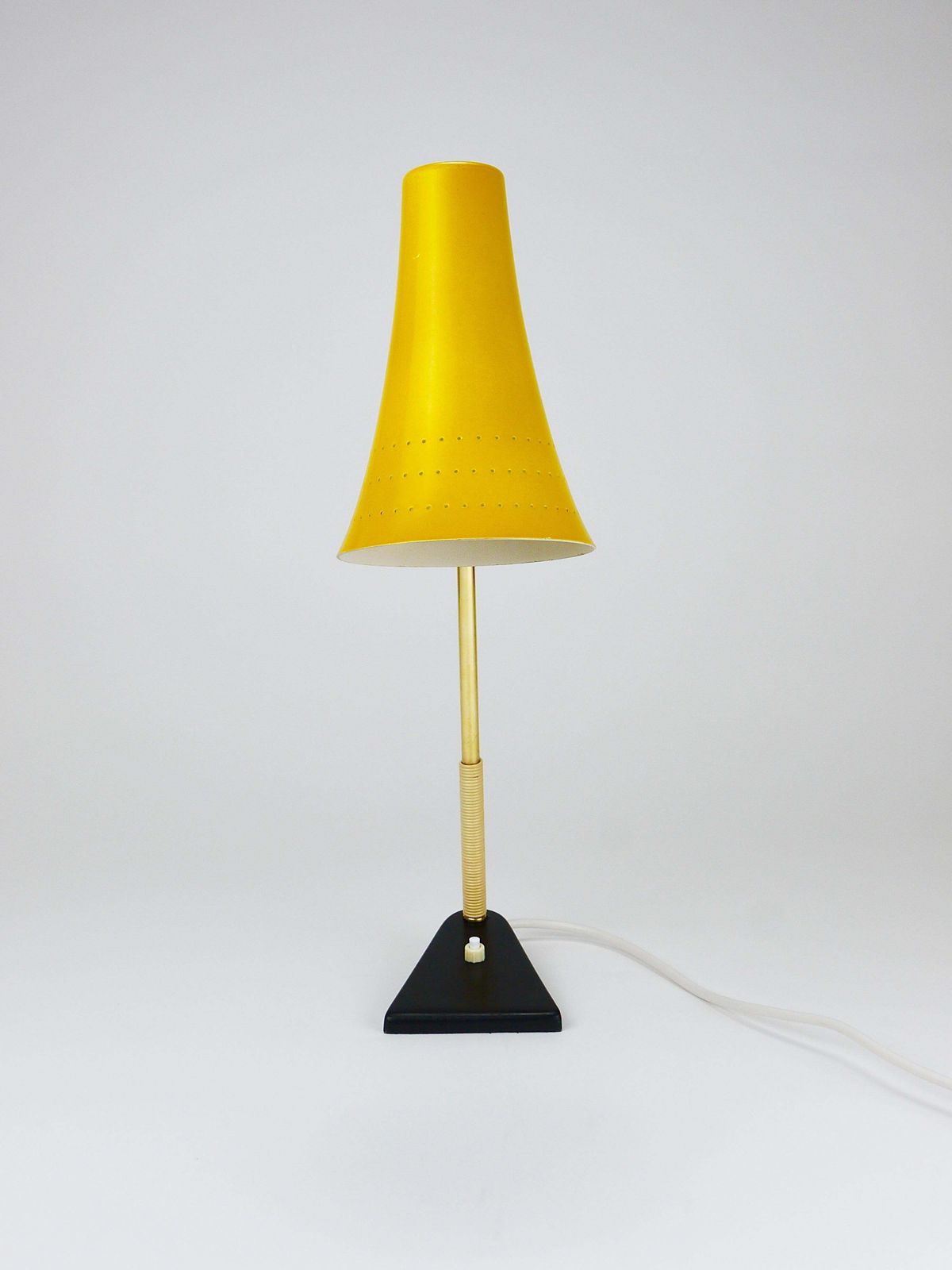 J.T. Kalmar Yellow Table Desk Side Lamp, Brass & Iron, Vienna, Austria, 1950s photo vintage