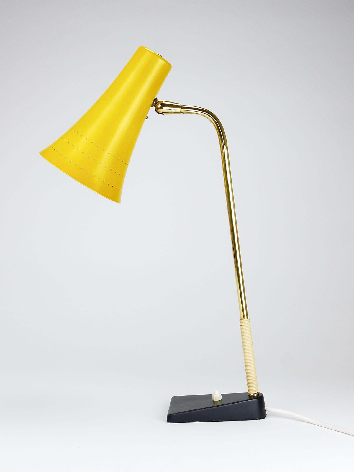 photo for sale J.T. Kalmar Yellow Table Desk Side Lamp, Brass & Iron, Vienna, Austria, 1950s