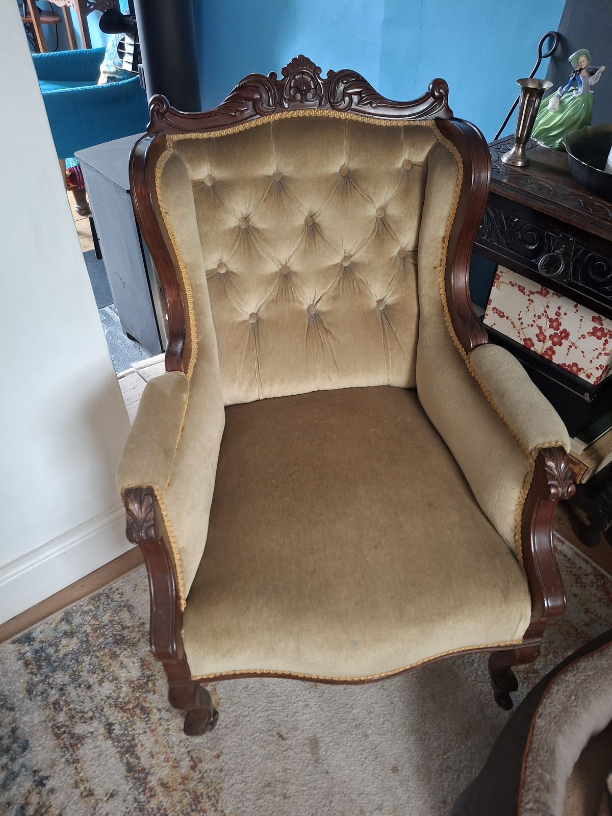 Antique Mahogany And Velvet Arm Chair photo vinterior
