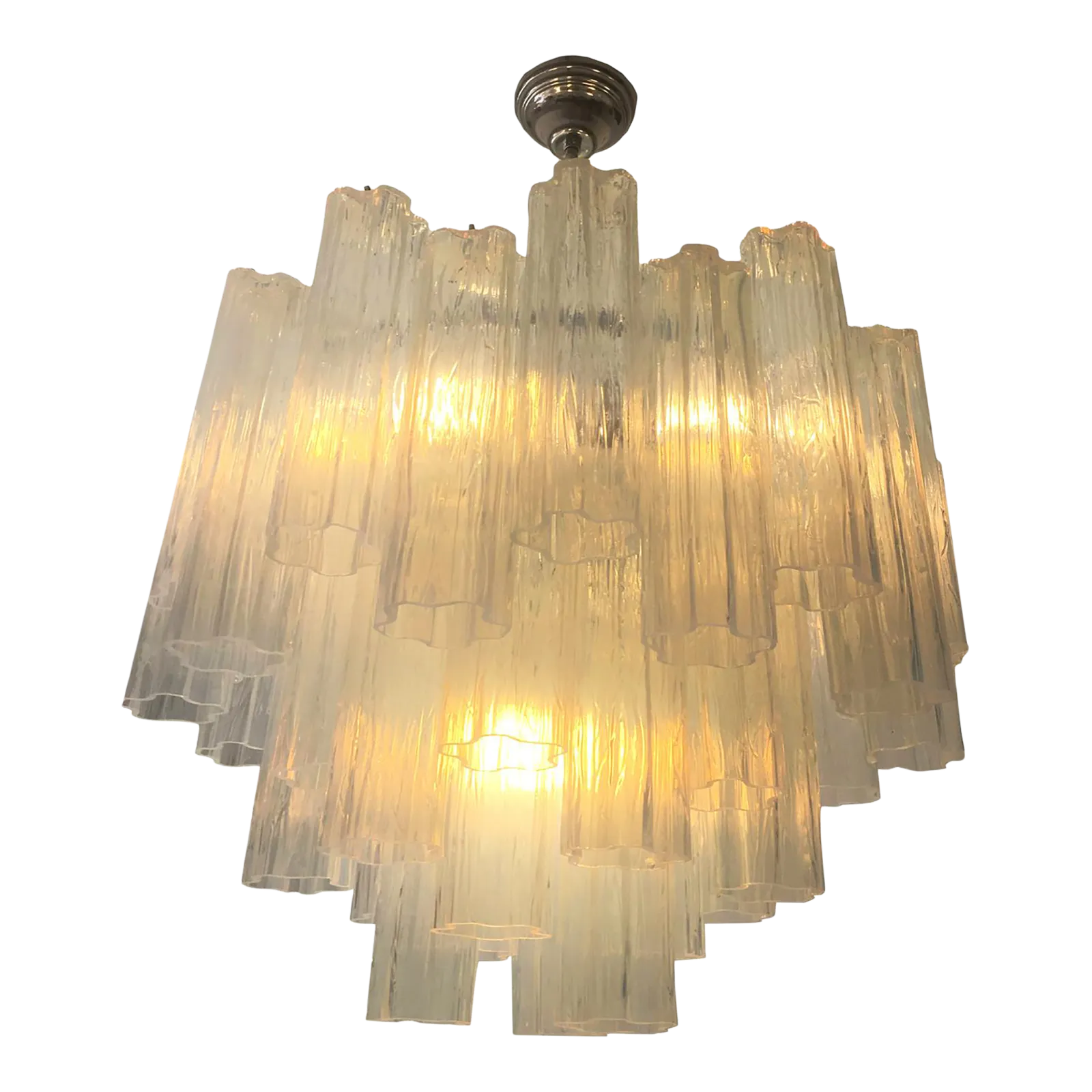 Contemporary Opal “Tronchi” Murano Glass Chandelier In Venini Style
