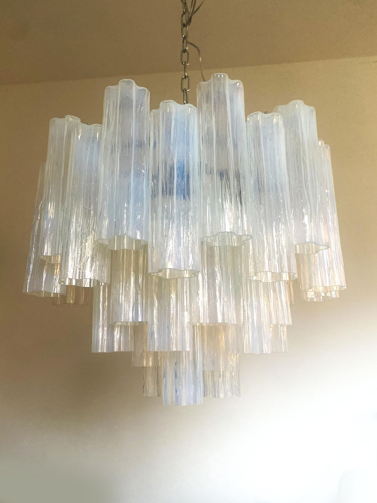 Contemporary Opal “Tronchi” Murano Glass Chandelier In Venini Style photo 8135.0