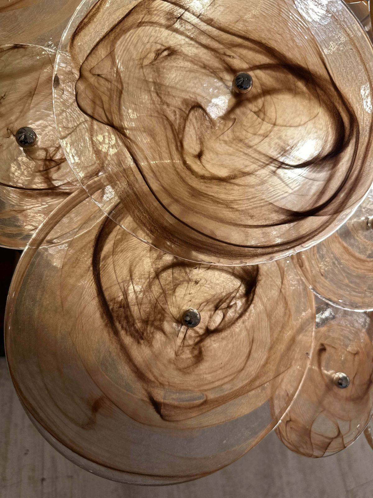Contemporary Venied Brown Disks Murano Glass Style Flush Mount photo for sale
