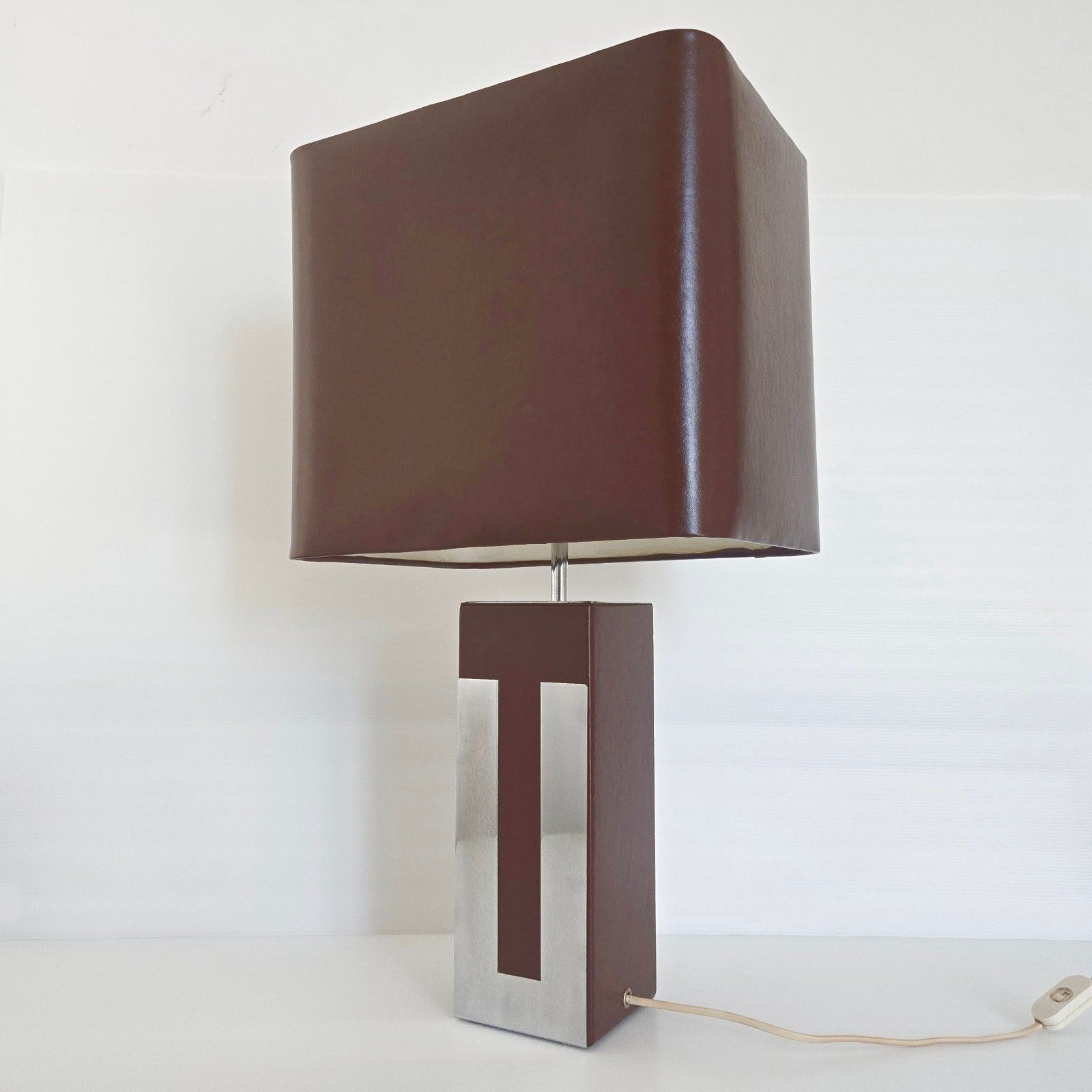 Vintage 1970s Faux Leather & Steel Dlg Pierre Cardin Willy Rizzo Table Lamp