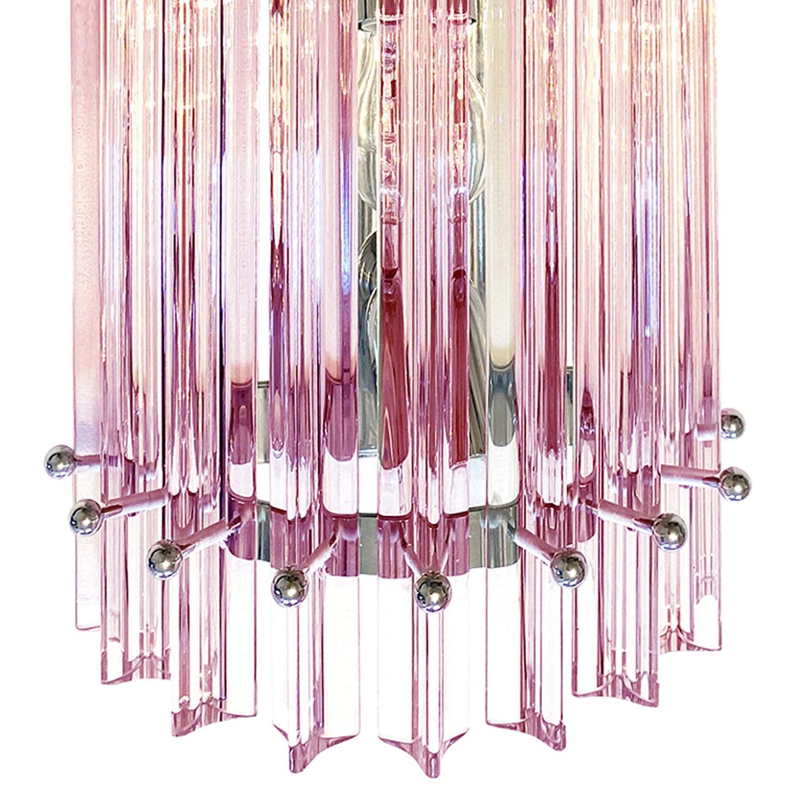 Set Of Two Scenographic Pink Triedro Murano Glass Wall Sconces photo for sale