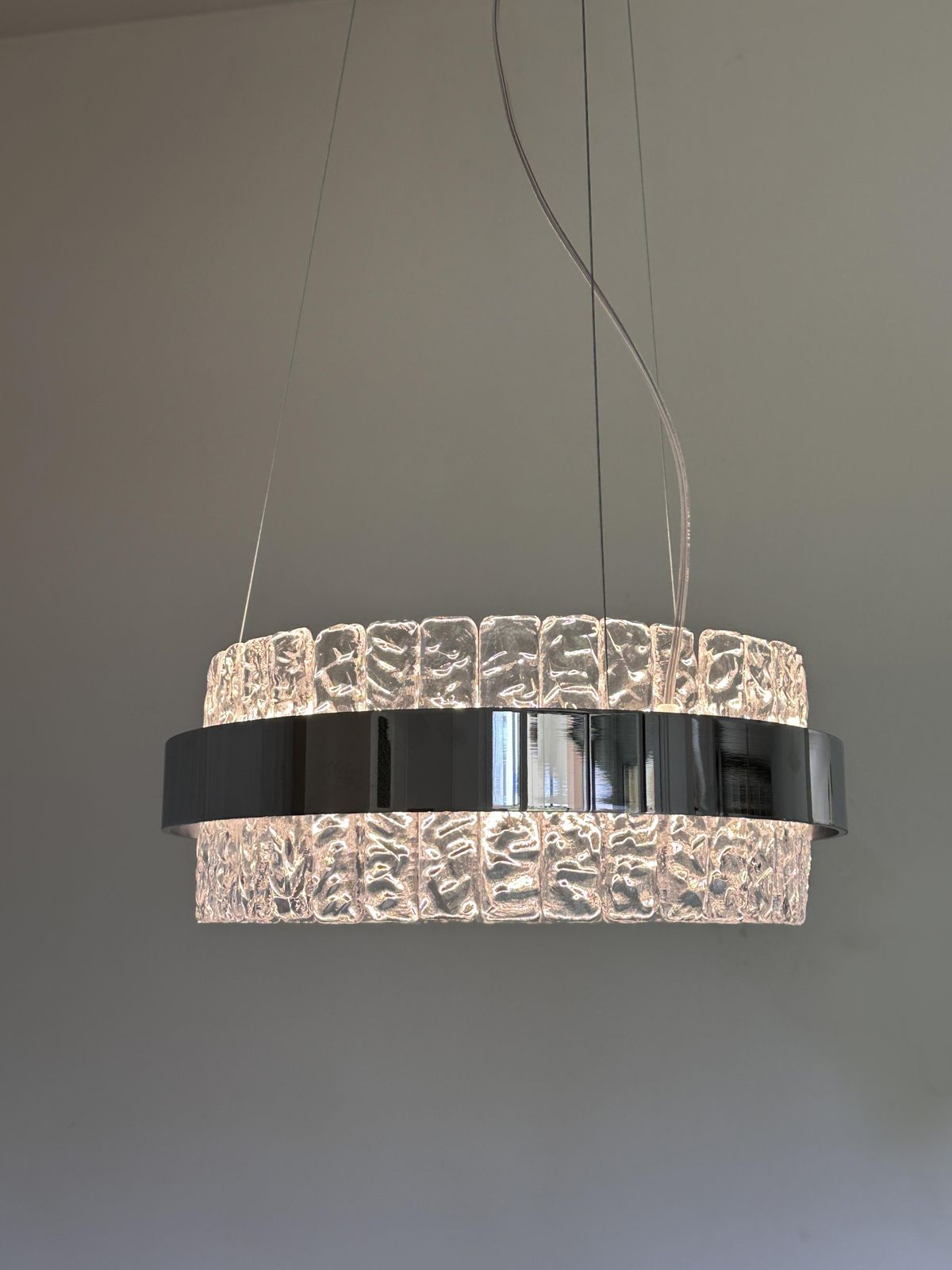 Murano Glass "Ice" Chandelier Hammered Clear Glass In Polish Kromo Ring With Strip Led photo 6275.0