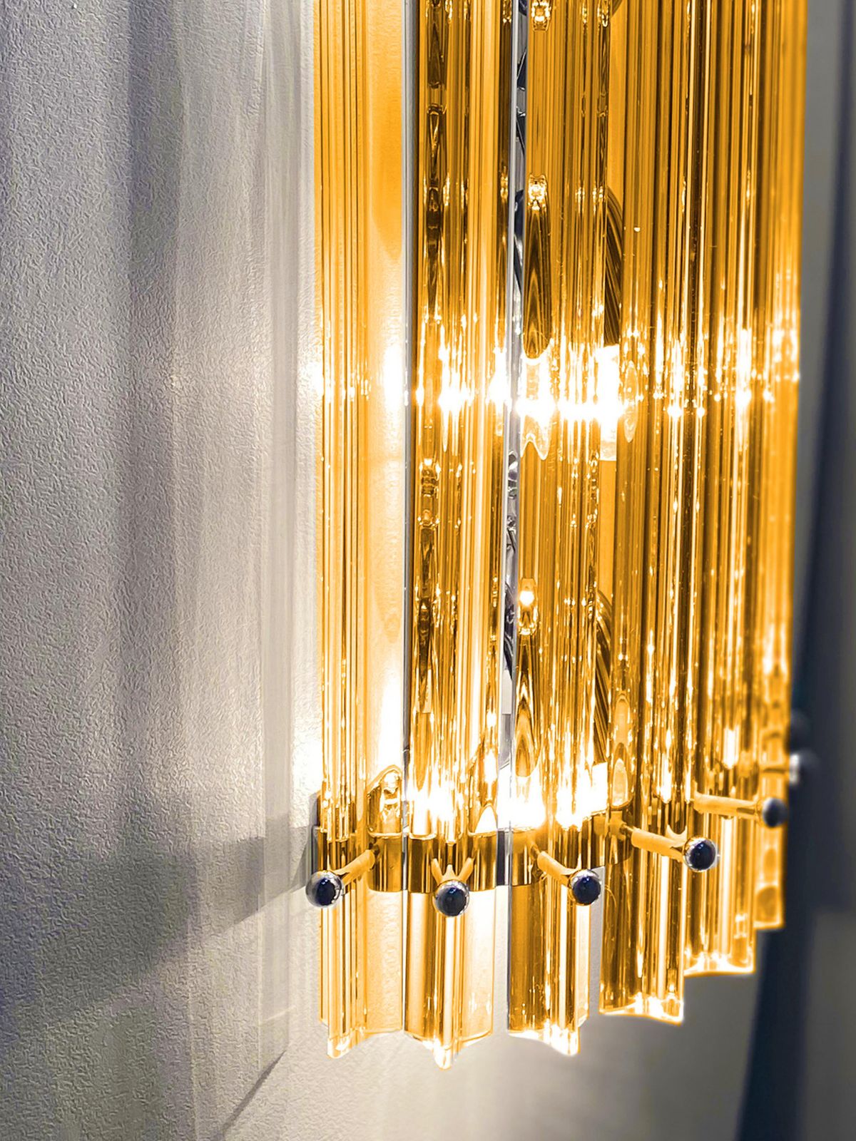 Set Of Two Contemporary Amber Triedro Murano Glass Wall Sconce In Venini Style photo for sale