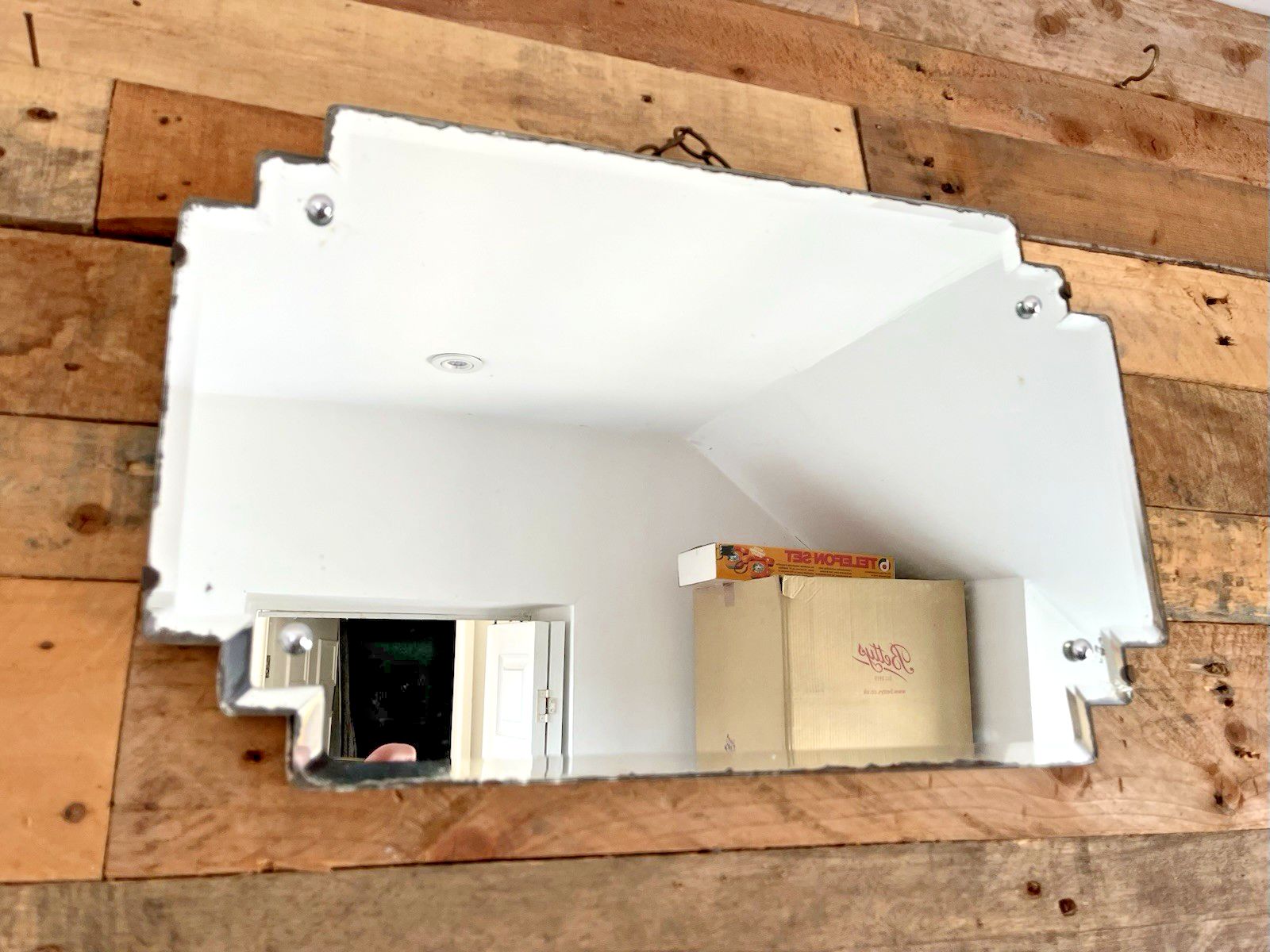 photo buy Antique 20's Art Deco Stepped Bevelled Bathroom Chrome Caps Mantel Wall Mirror