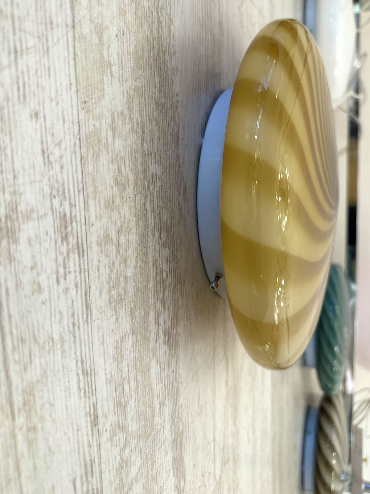 Italian Milky White And Green Swirls Murano Glass Flush Mount Or Wall Sconce photo vinterior