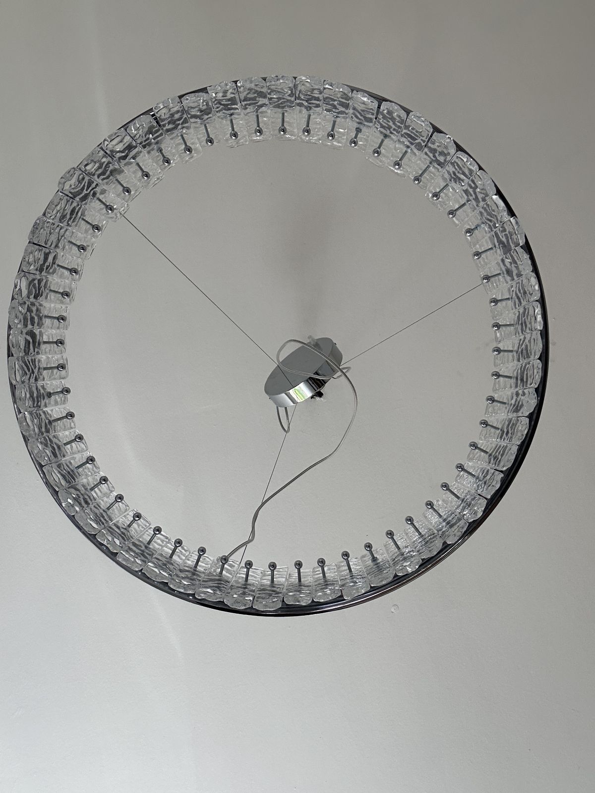Murano Glass "Ice" Chandelier Hammered Clear Glass In Polish Kromo Ring With Strip Led photo furniture