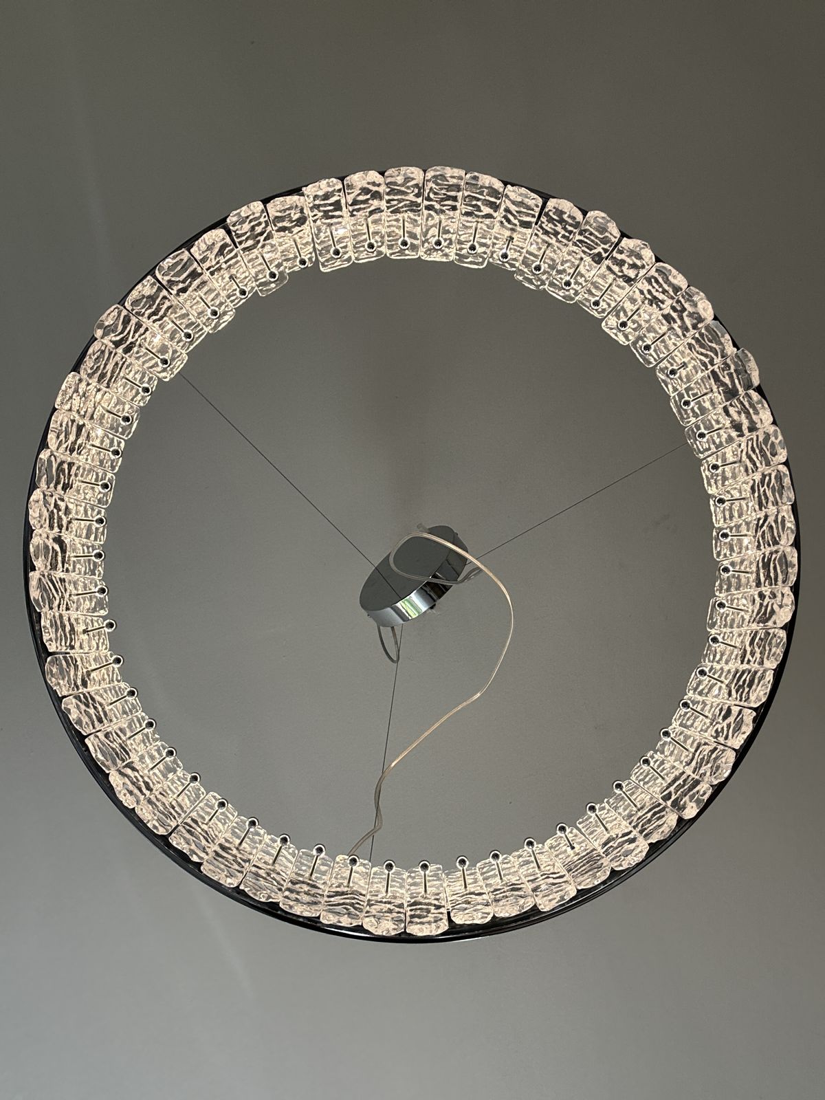 Murano Glass "Ice" Chandelier Hammered Clear Glass In Polish Kromo Ring With Strip Led photo for sale