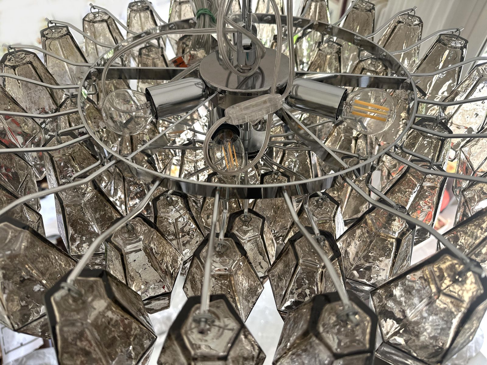 Contemporary Chandelier With Fume’ “Poliedri” Murano Glass In Venini Style photo 7210.0