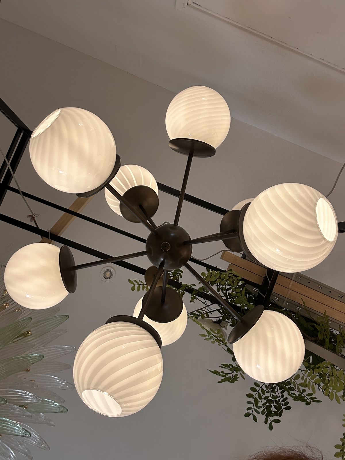 Italian Burnished Sputnik Chandelier In Milky White Swirl Style Murano Glass photo Lighting