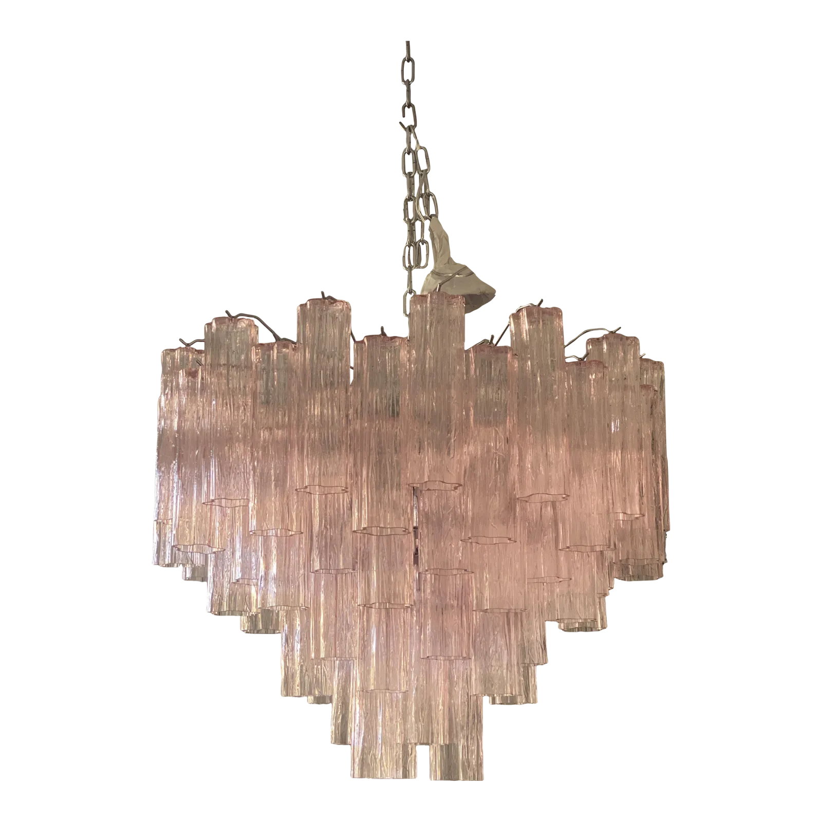 Contemporary Pink “Tronchi” Murano Glass Chandelier In Venini Style