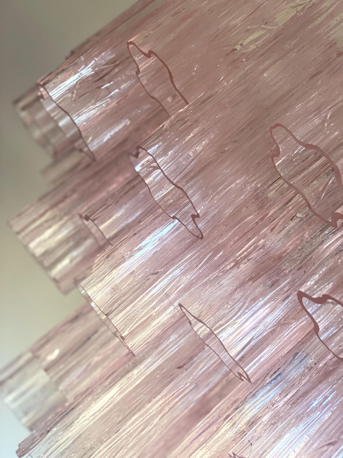 Contemporary Pink “Tronchi” Murano Glass Chandelier In Venini Style photo vinterior