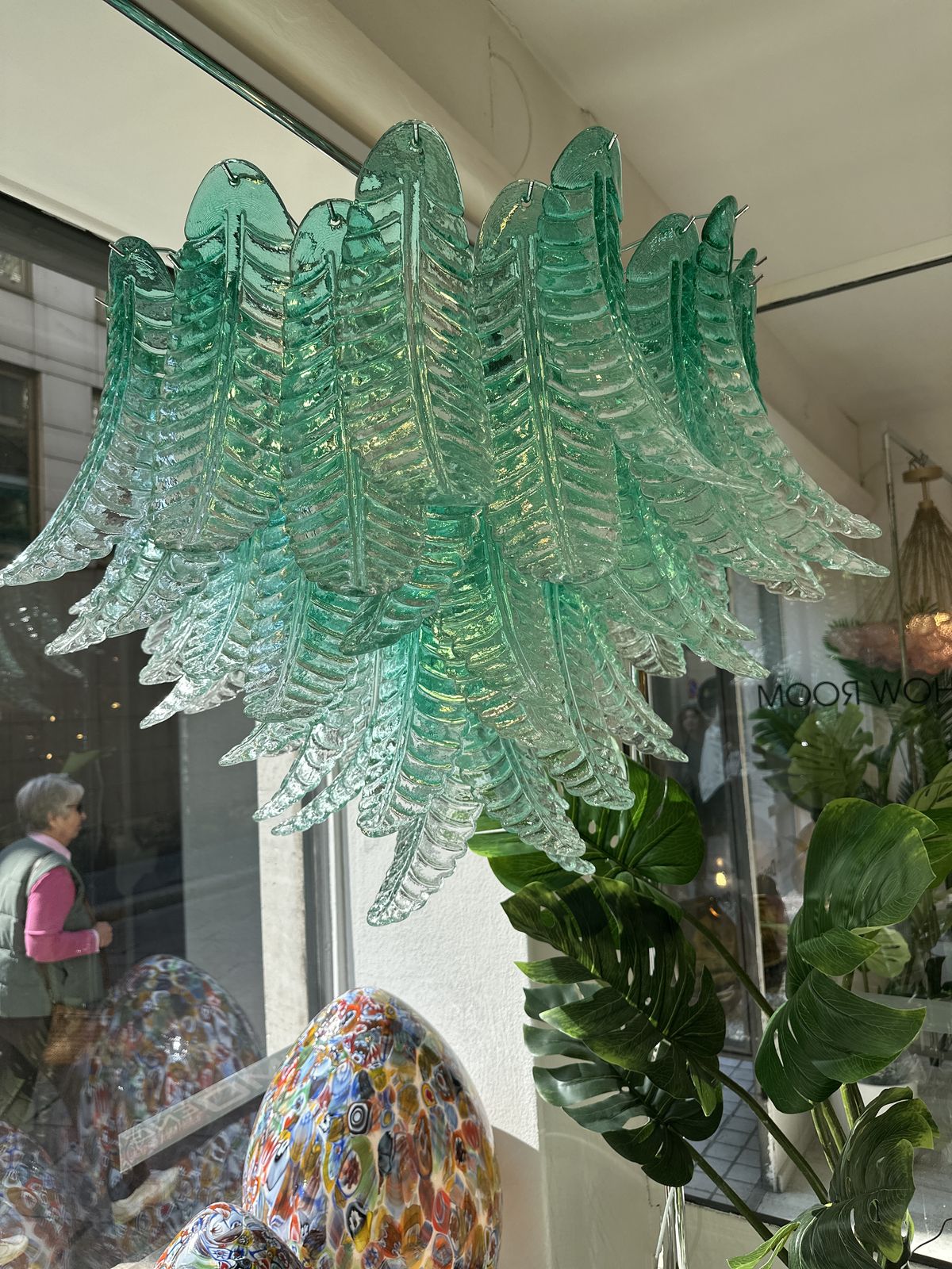 Contemporary Scenographic Green "Felci" Murano Glass Style Chandelier photo vintage