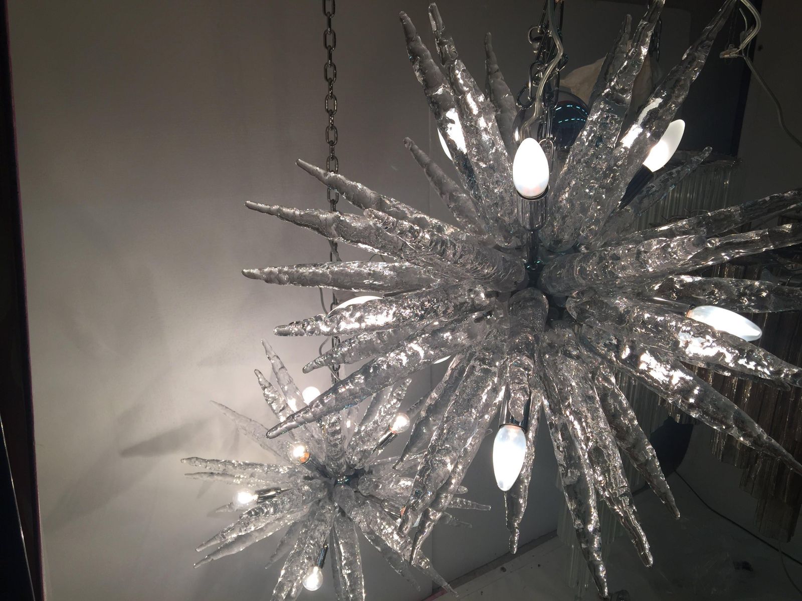 Set Of 2 Murano Glass Ice Clear Sputnik Italian Chandelier photo Lighting