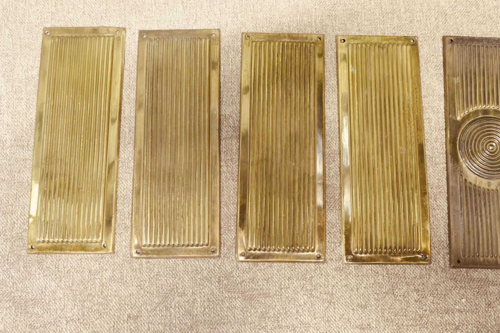 A Large Set Of 12 Art Deco Brass Door Finger Plates photo 390.0