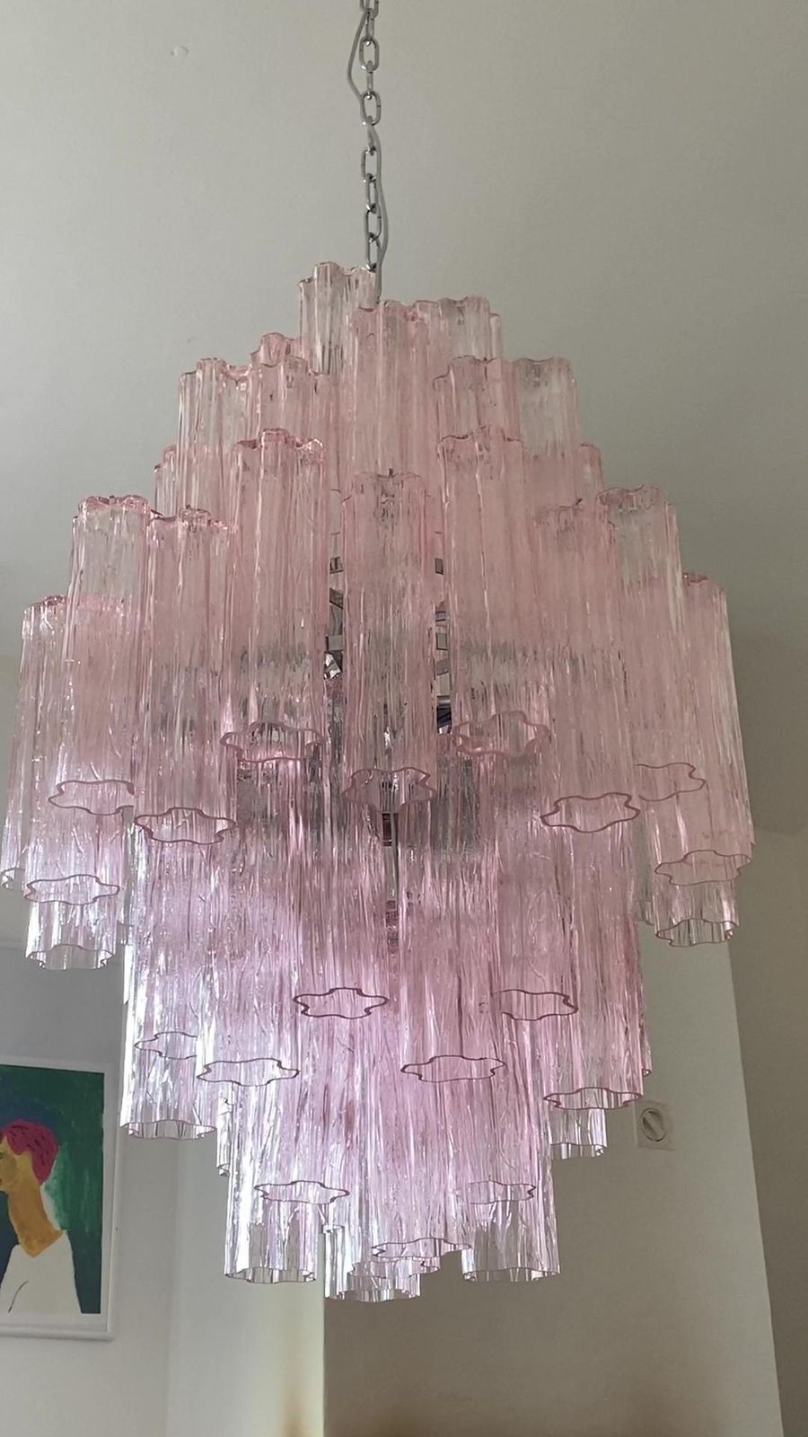 Contemporary Pink "Tronchi" Murano Glass Chandelier photo for sale