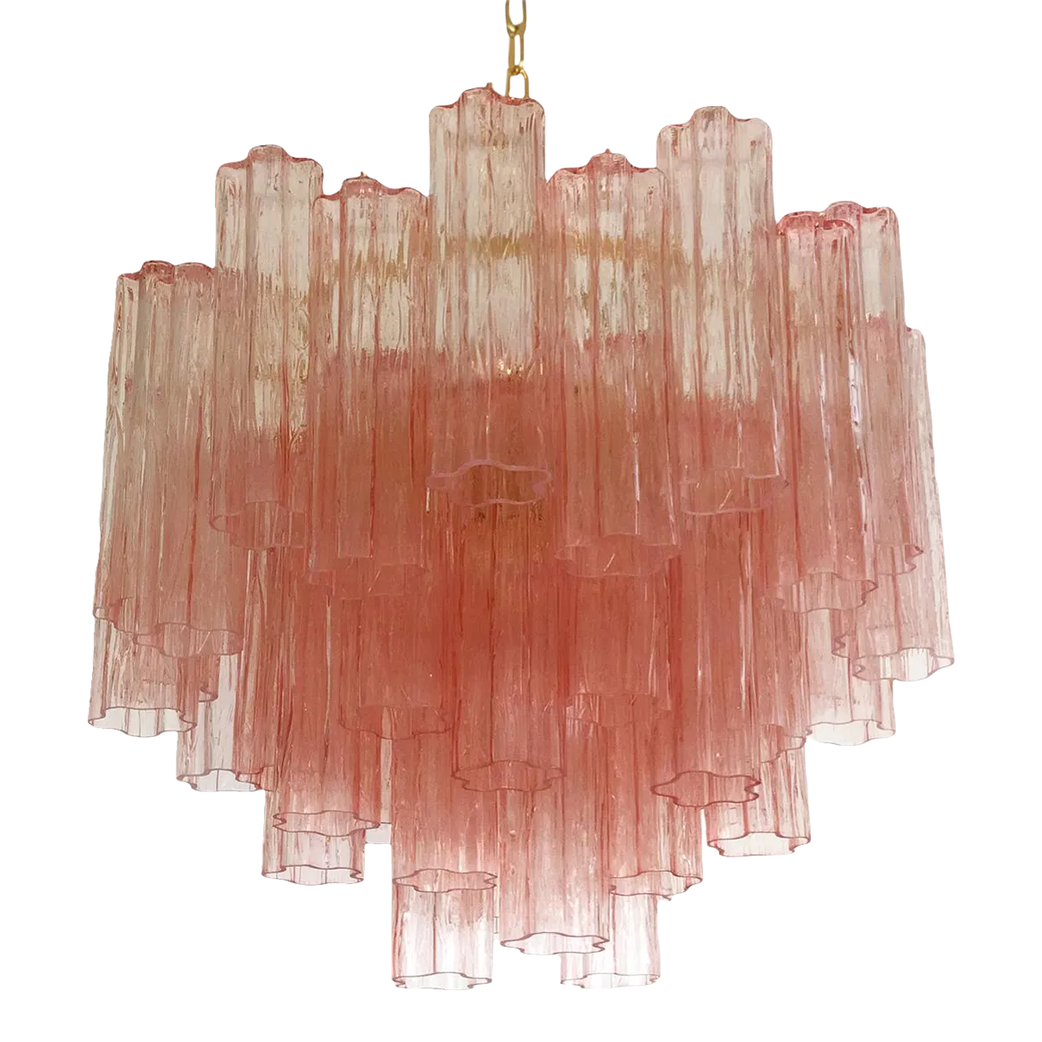 Contemporary Scenographic Pink “Tronchi” Murano Glass Chandelier In Venini Style