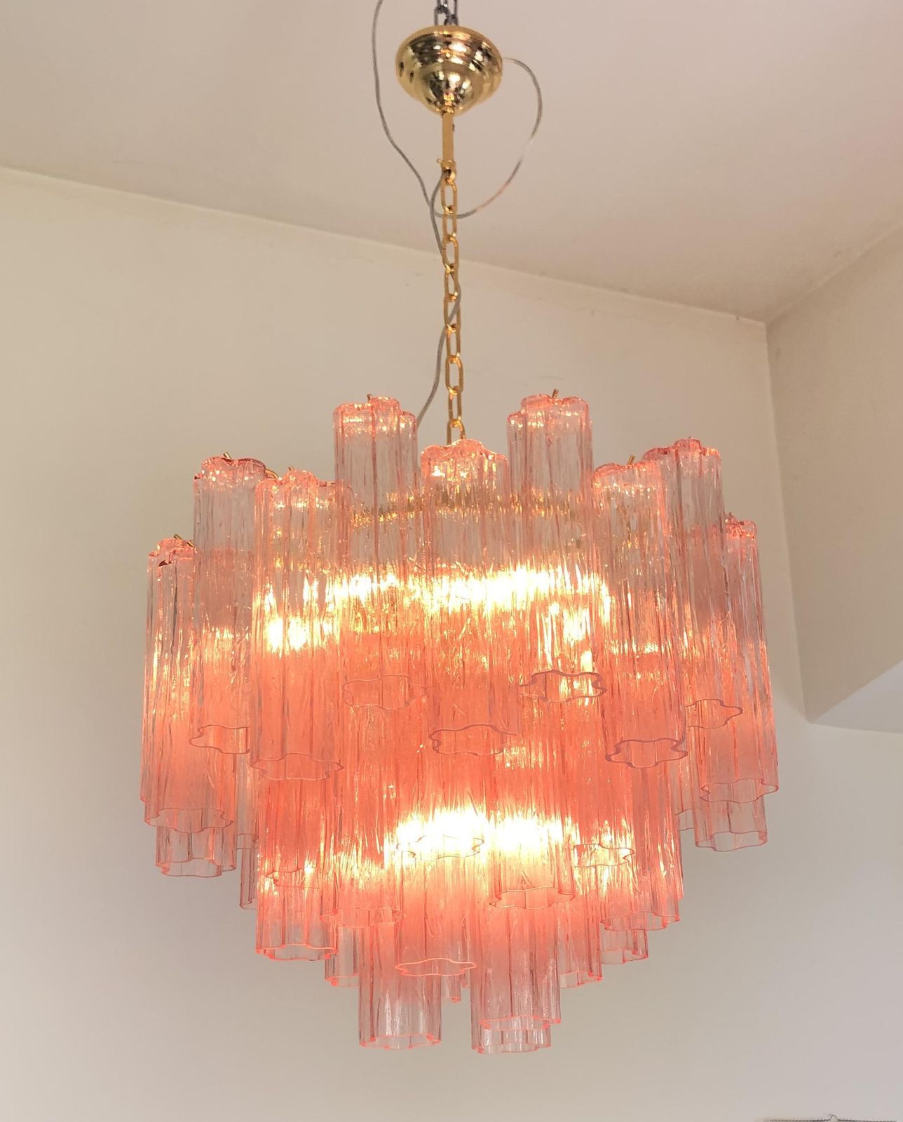 Contemporary Scenographic Pink “Tronchi” Murano Glass Chandelier In Venini Style photo furniture