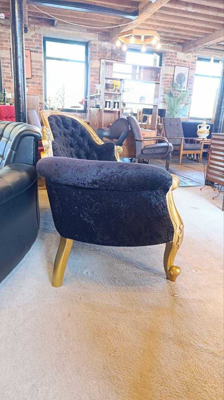 French Rococo Revival Giltwood Chaise Longue With Velvet Chenille Upholstery photo for sale