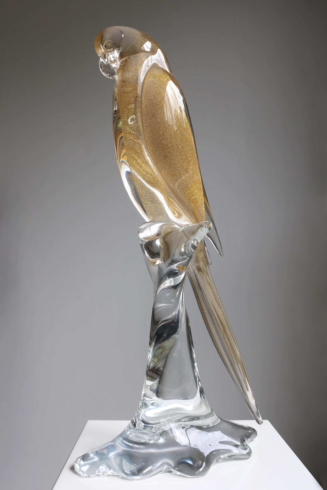 Signed Murano Glass Parrot Sculpture With Gold Leaf By Gambaro E Poggi Vintage Italian Art Glass Bird photo furniture