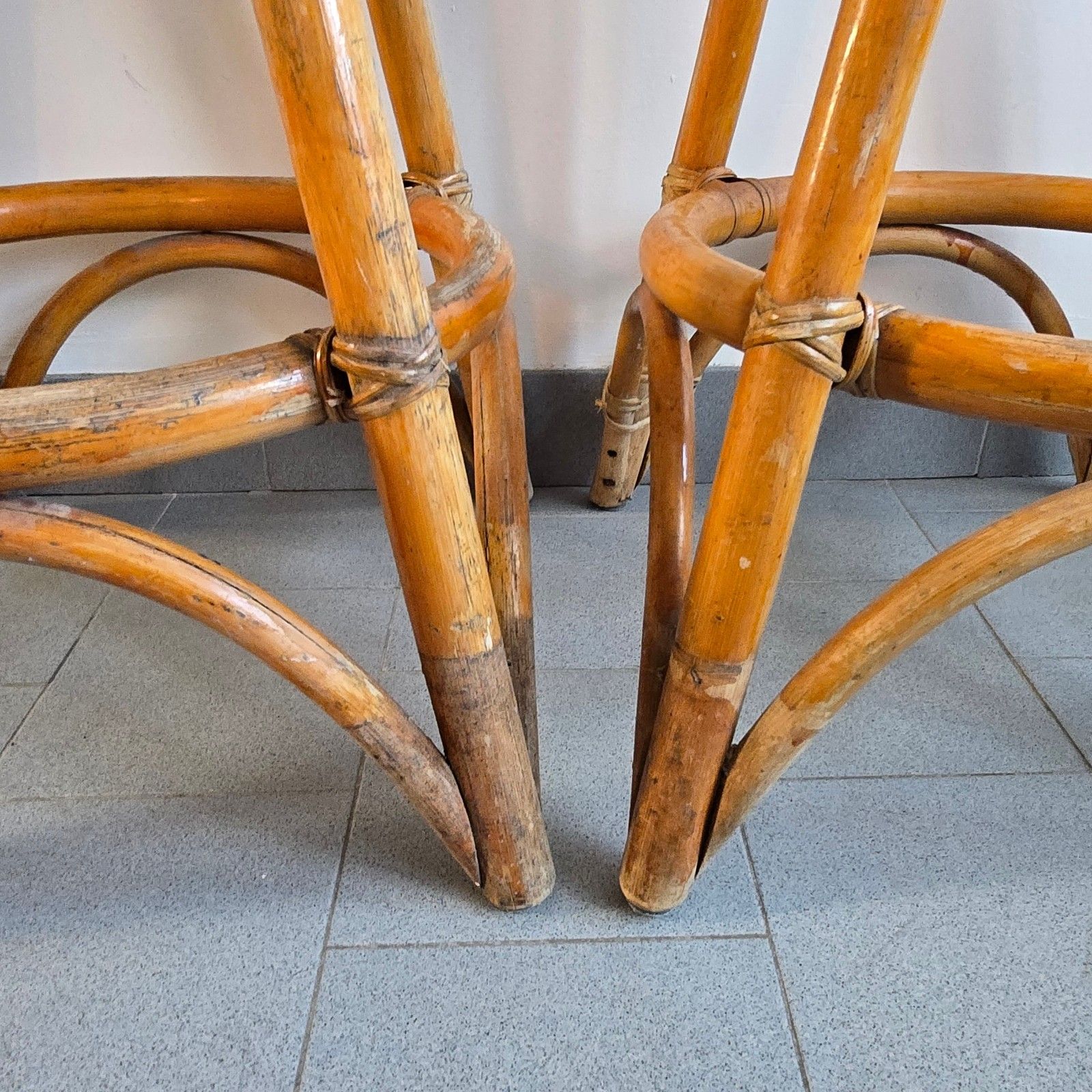 photo furniture Pair Of Vintage 1950s Rattan & Bamboo Bar Stools Dirk Van Sliedgert 50s