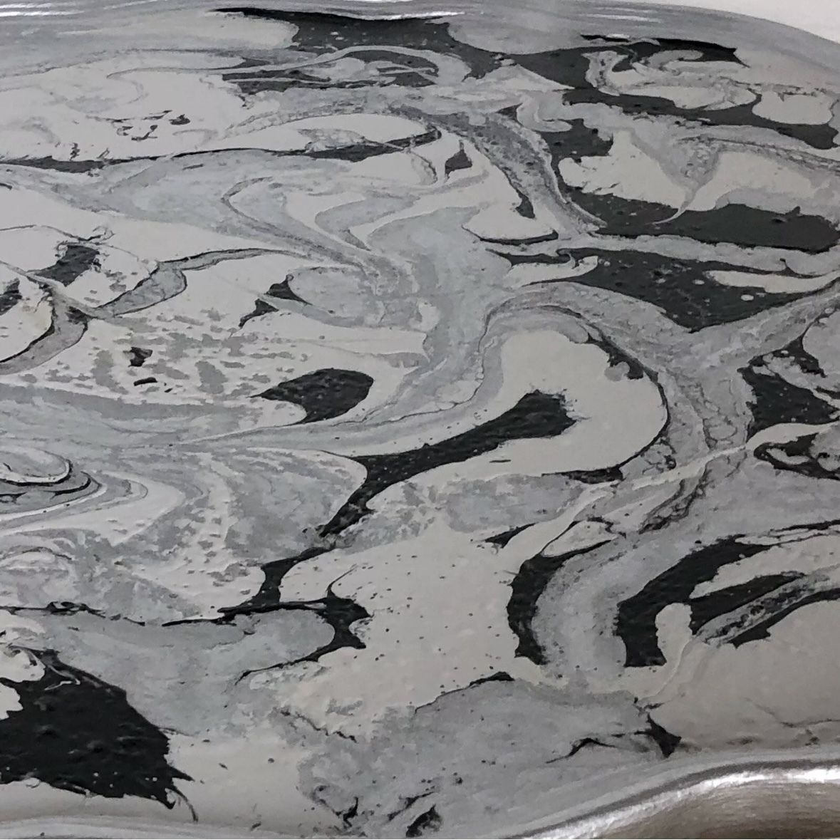 Light Grey And Silver Edged Pie Crust Paint Poured Table With Claw And Ball Feet photo Furniture