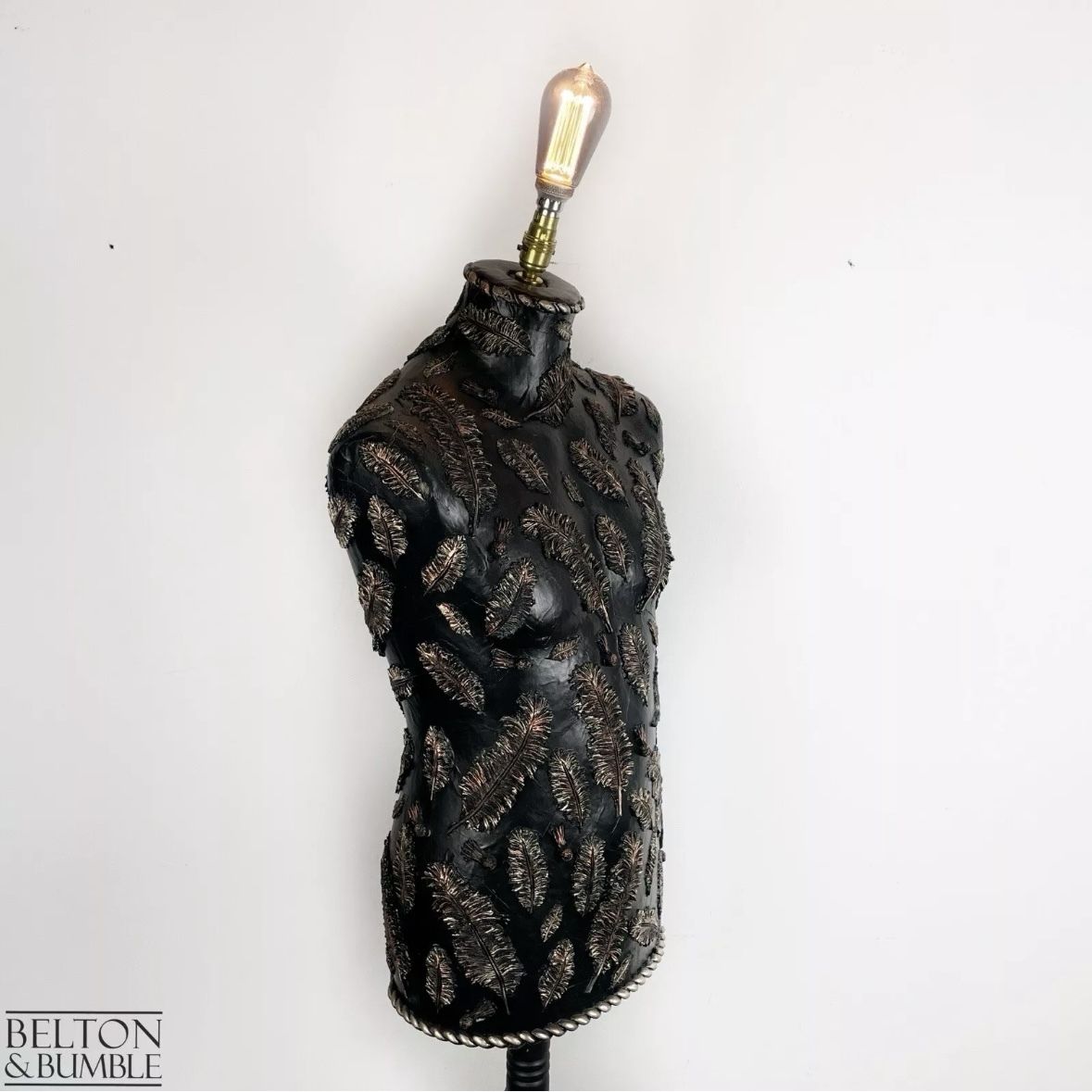 Black And Copper Feather Mannequin Floor Lamp With Black Wooden Stand photo furniture