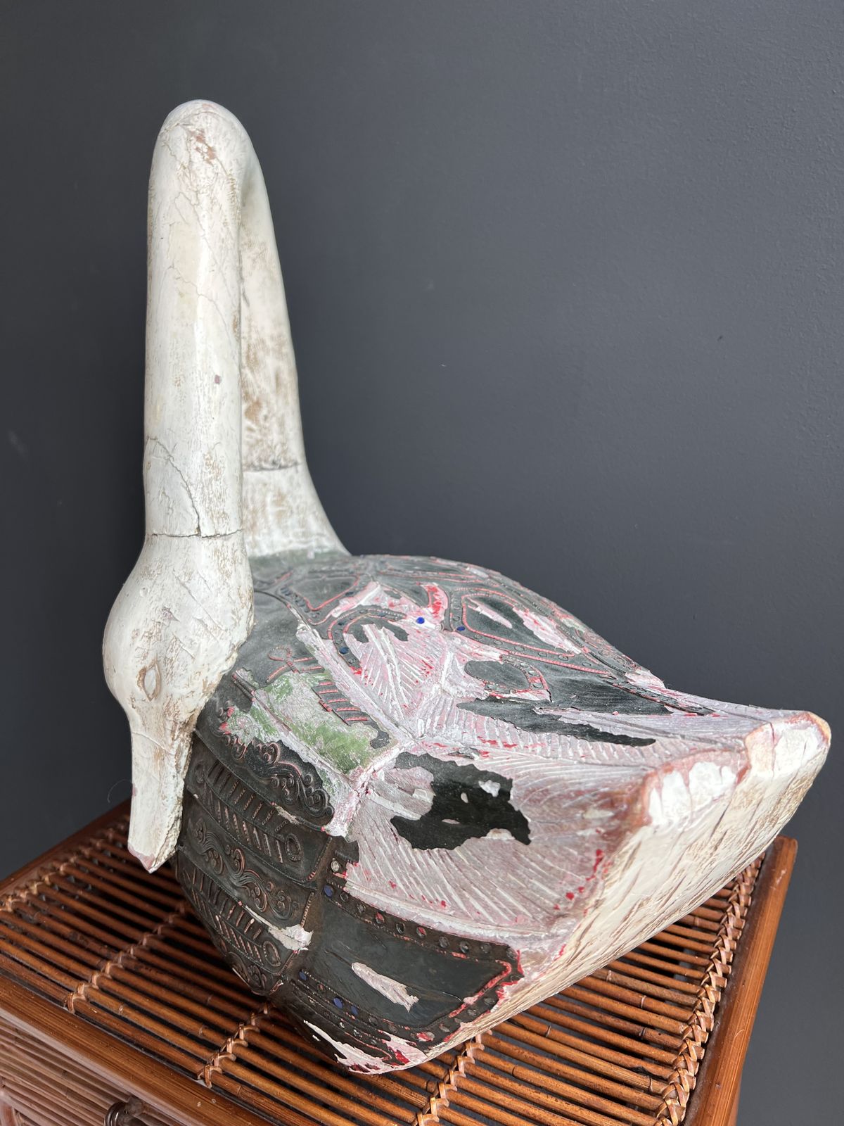 Vintage Wooden Swan Sculpture, Hand Carved, Chic Halloween Decor, Fairytale Wedding Centerpiece, Whimsical Maximalist Decor, Dark Academia photo for sale