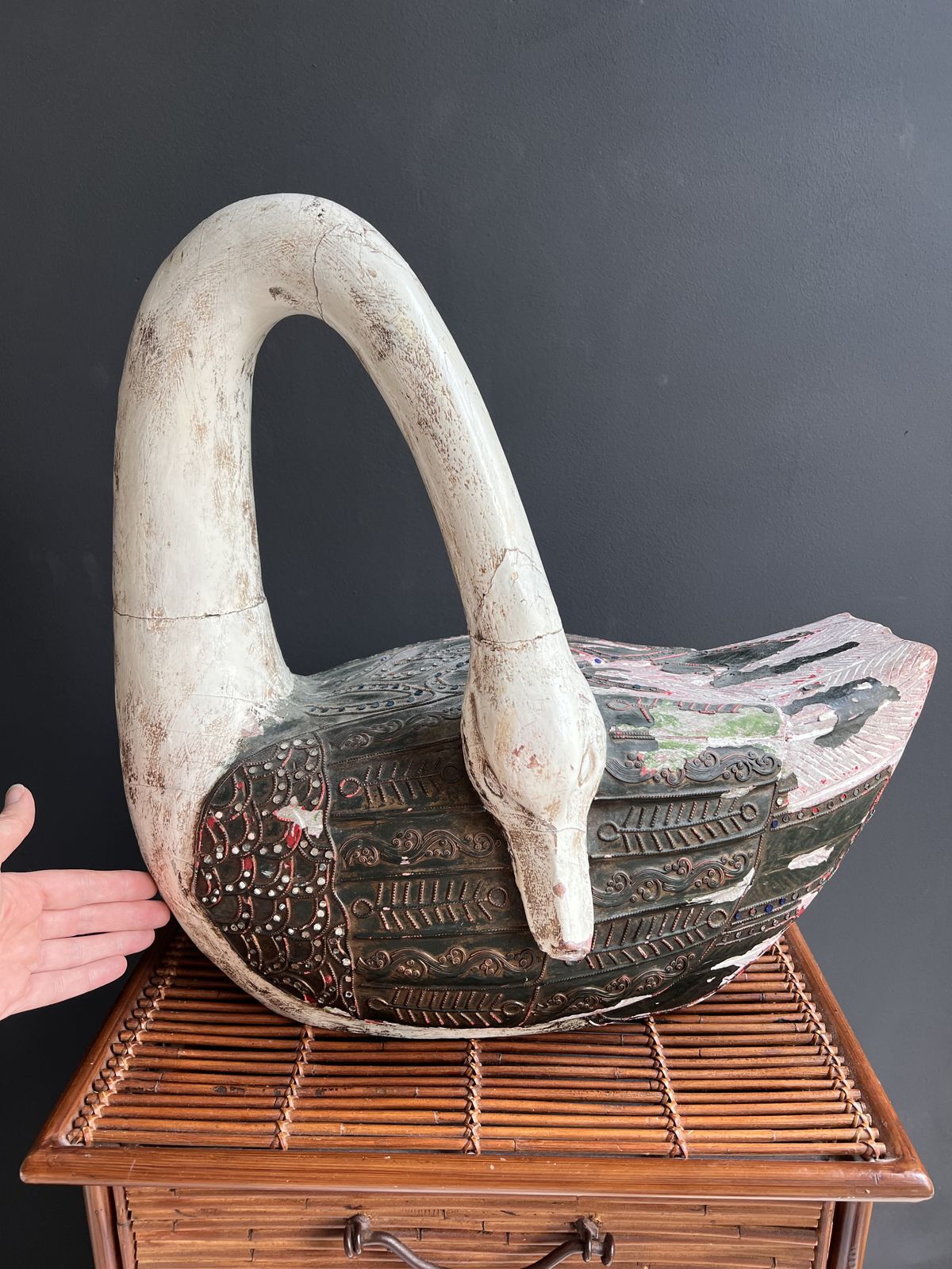 photo for sale Vintage Wooden Swan Sculpture, Hand Carved, Chic Halloween Decor, Fairytale Wedding Centerpiece, Whimsical Maximalist Decor, Dark Academia