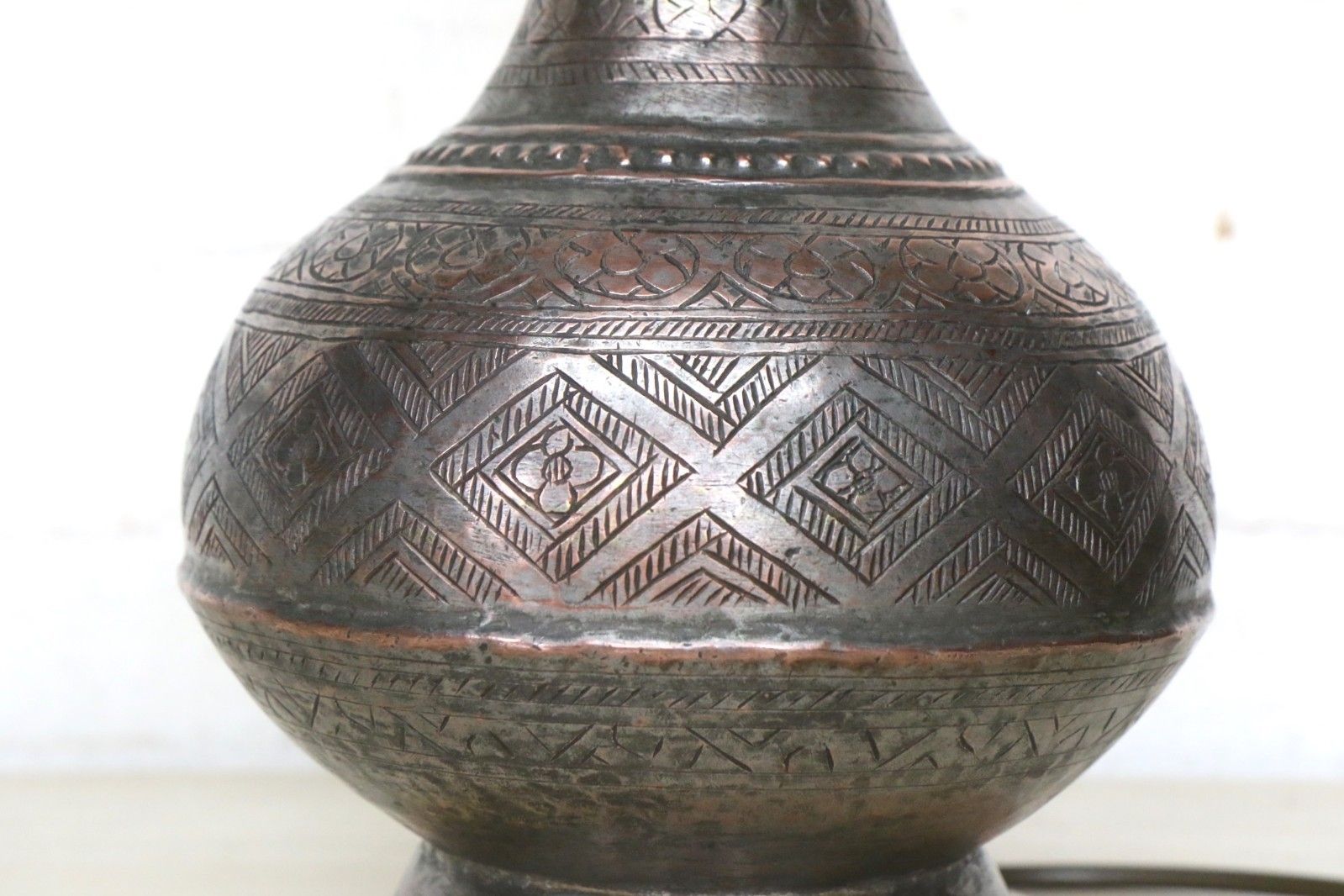 Table Lamp Antique Middle Eastern Copper Water Decanter Lamp Rustic Ethnic photo vintage