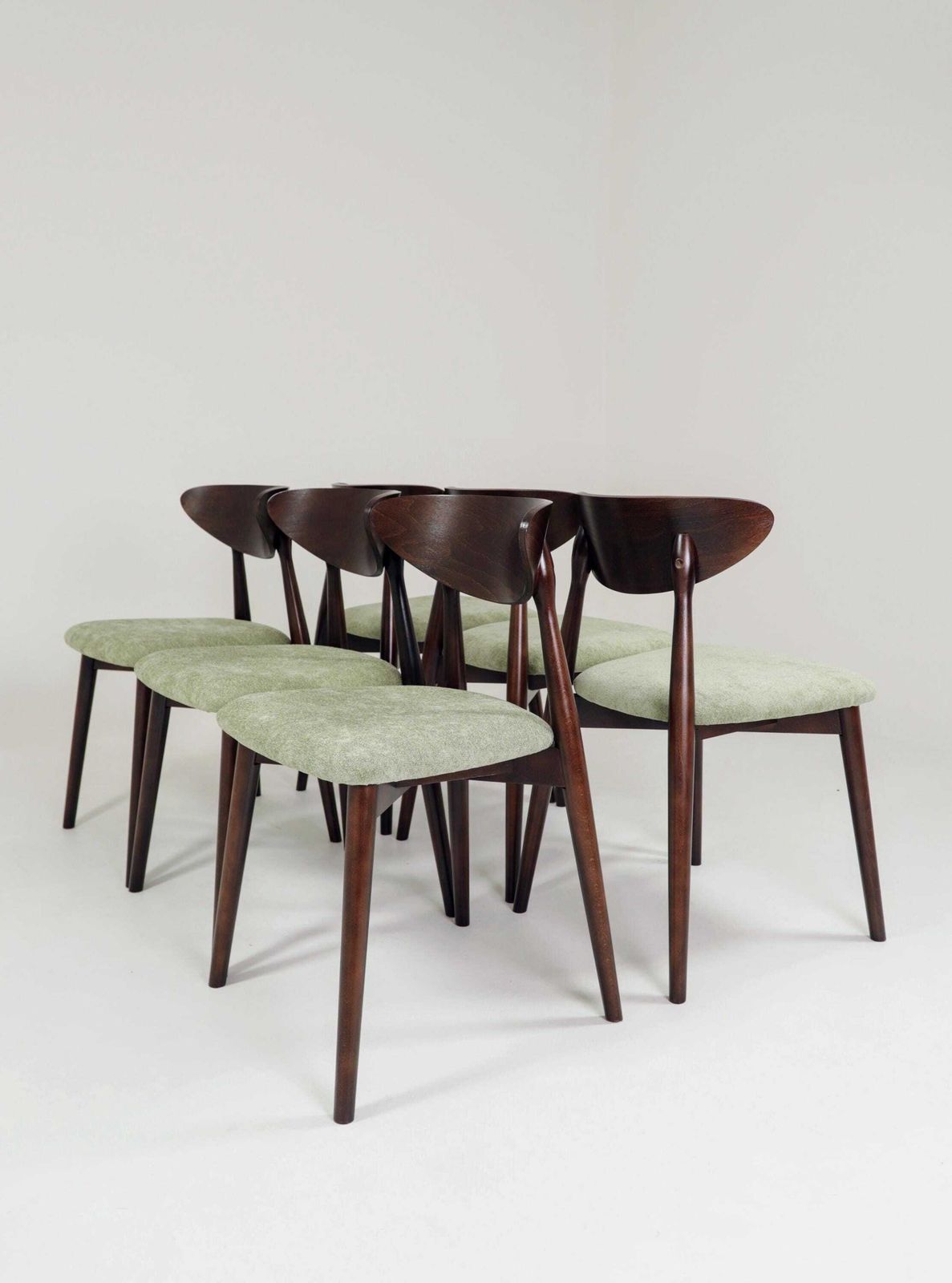 Modern Set Of 6 Dining Chairs, Sage Farbic And Dark Walnut Beech Wood photo furniture