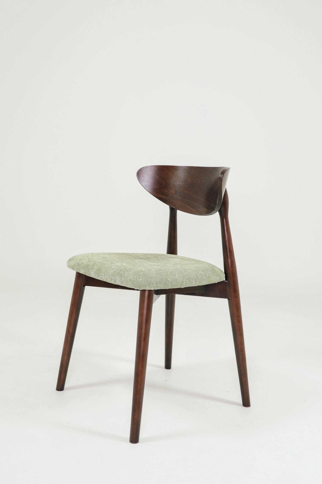Modern Set Of 6 Dining Chairs, Sage Farbic And Dark Walnut Beech Wood photo vintage