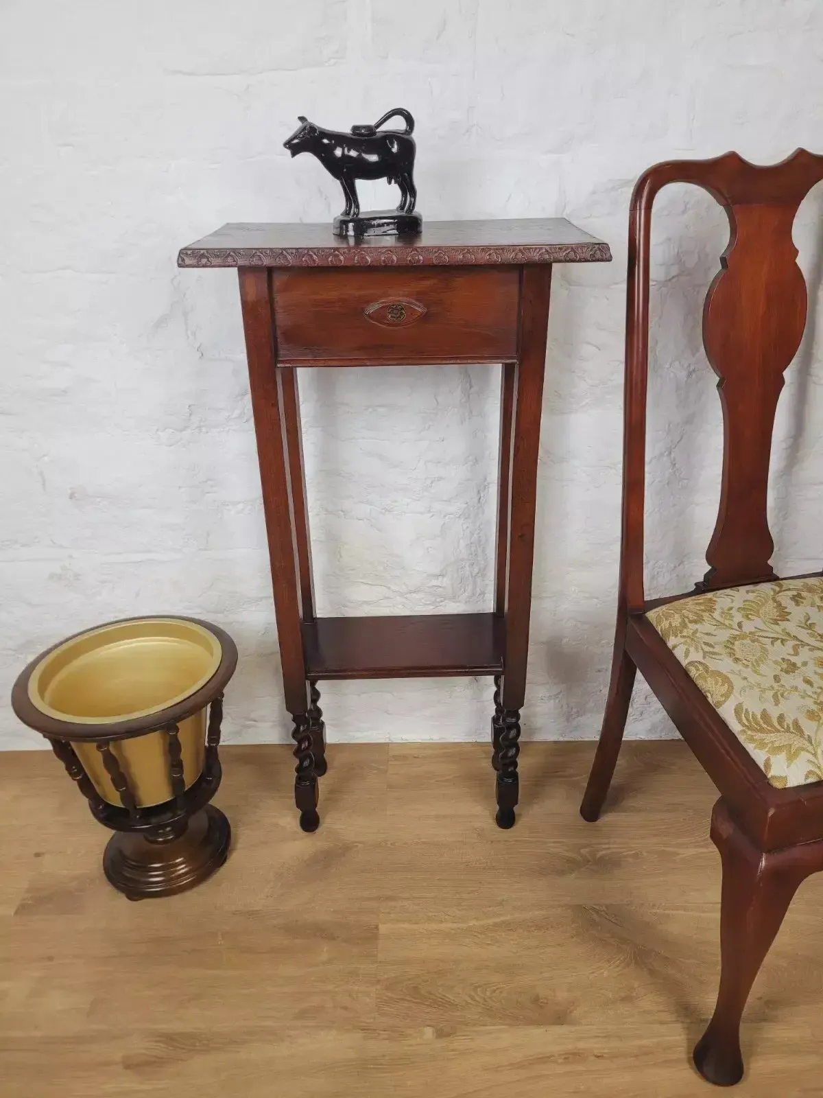 Vintage Jardinere 1940's Carved Barley Twist Mahogany