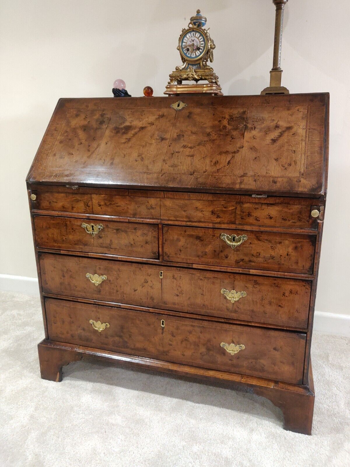 George I Writing Bureau Desk Walnut Featherband Antique 1700s Delivery Available