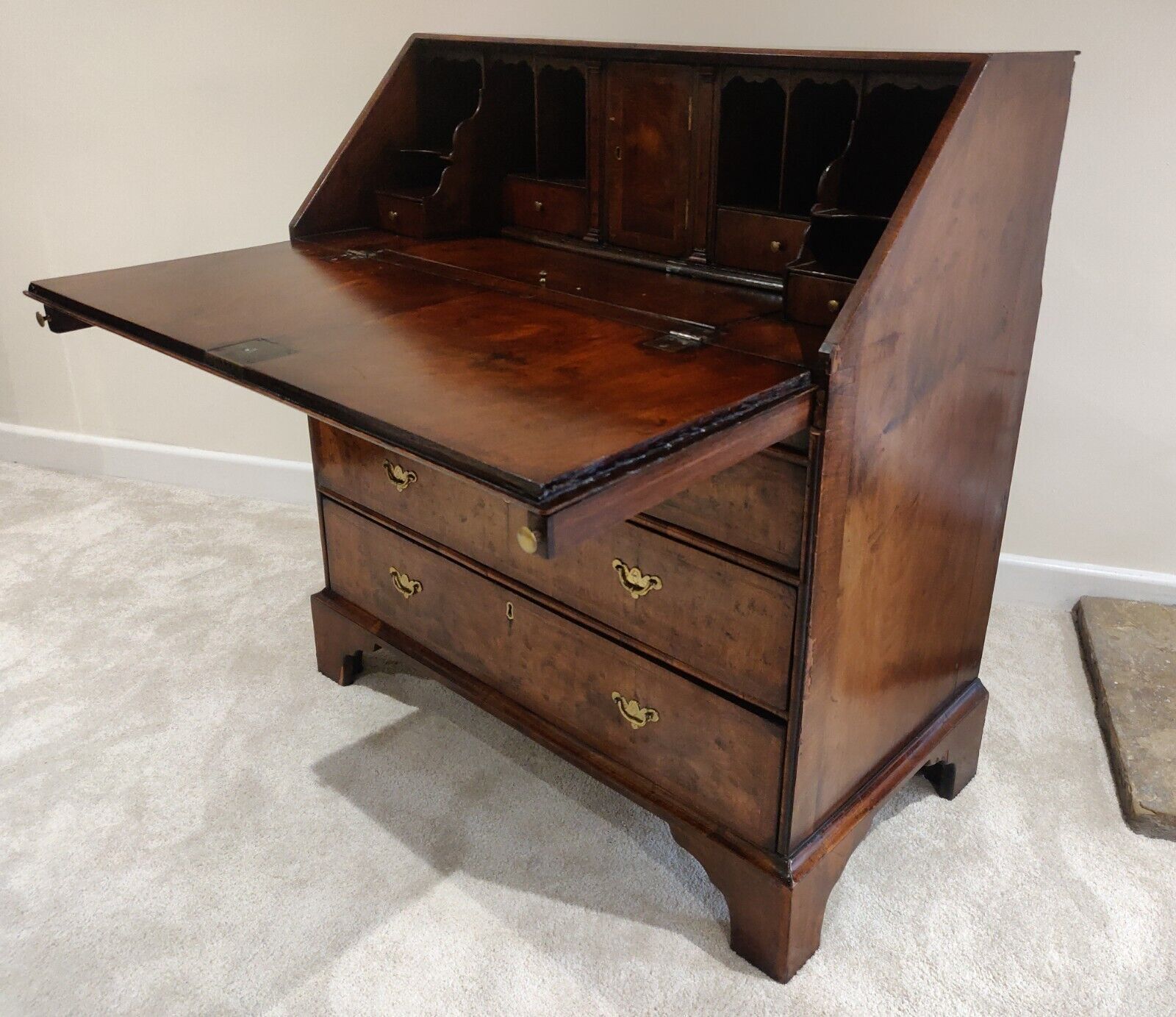 George I Writing Bureau Desk Walnut Featherband Antique 1700s Delivery Available photo Furniture