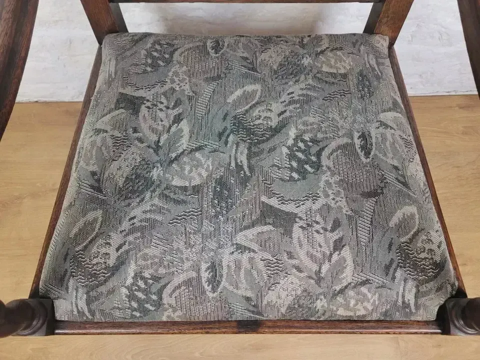 photo furniture Victorian Barley Twist Armchair Carved Oak Antique Upholstered