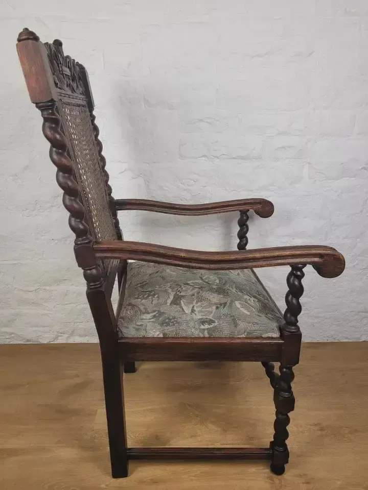 photo buy Victorian Barley Twist Armchair Carved Oak Antique Upholstered