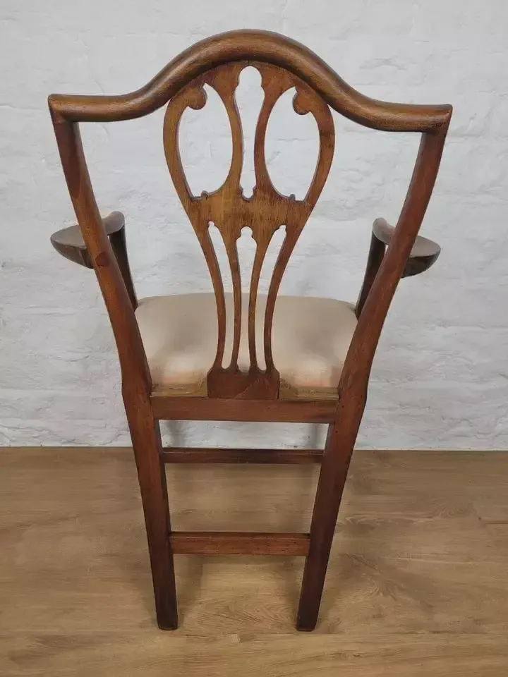 photo vinterior Victorian Dining Armchair Oak Carved Pierced Back Upholstered