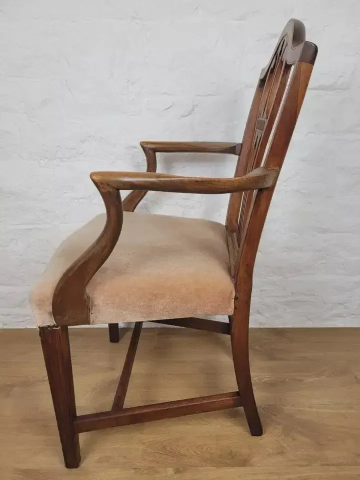 photo buy Victorian Dining Armchair Oak Carved Pierced Back Upholstered