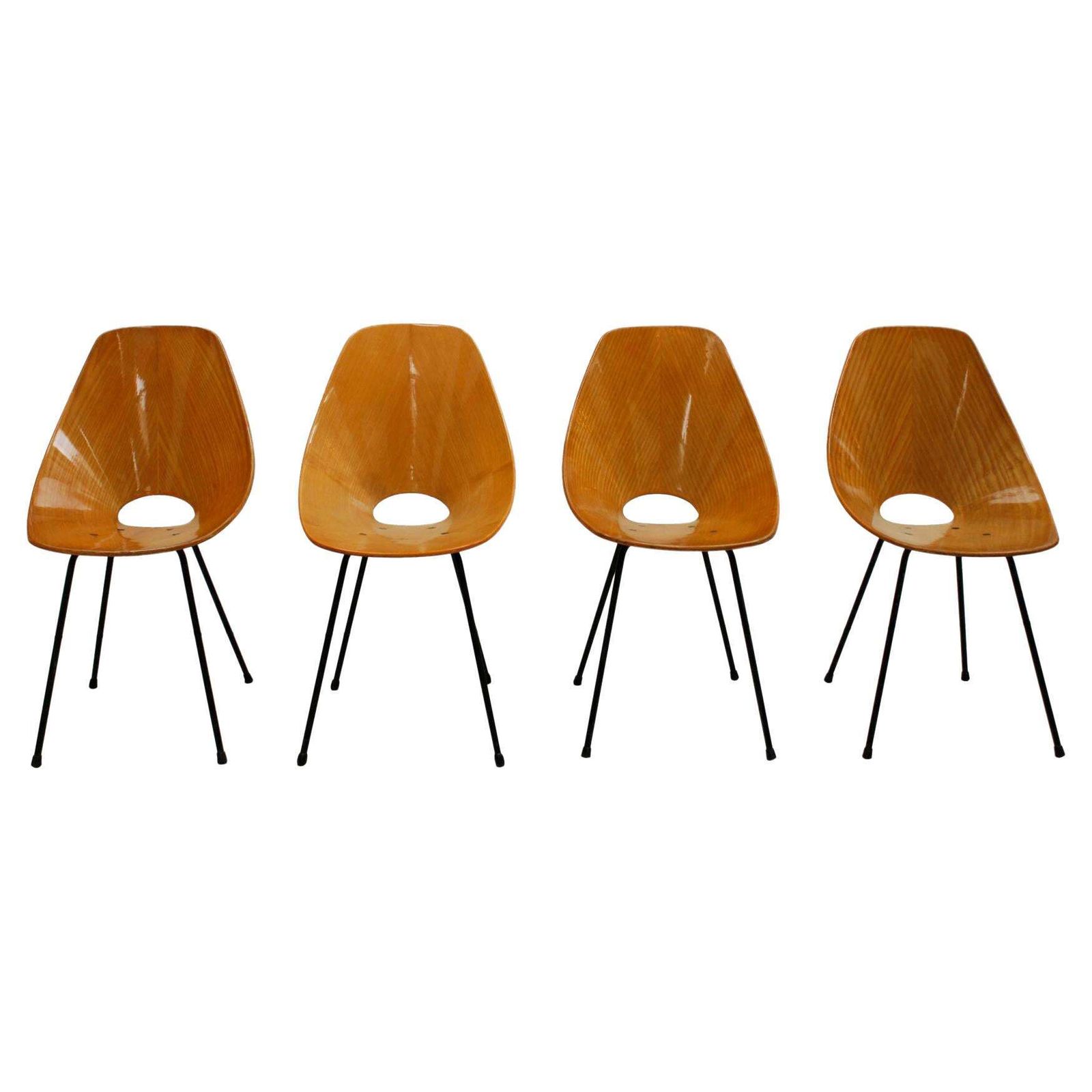 Vittorio Nobili Medea 1950s Italian Set Of Four Wooden Chairs