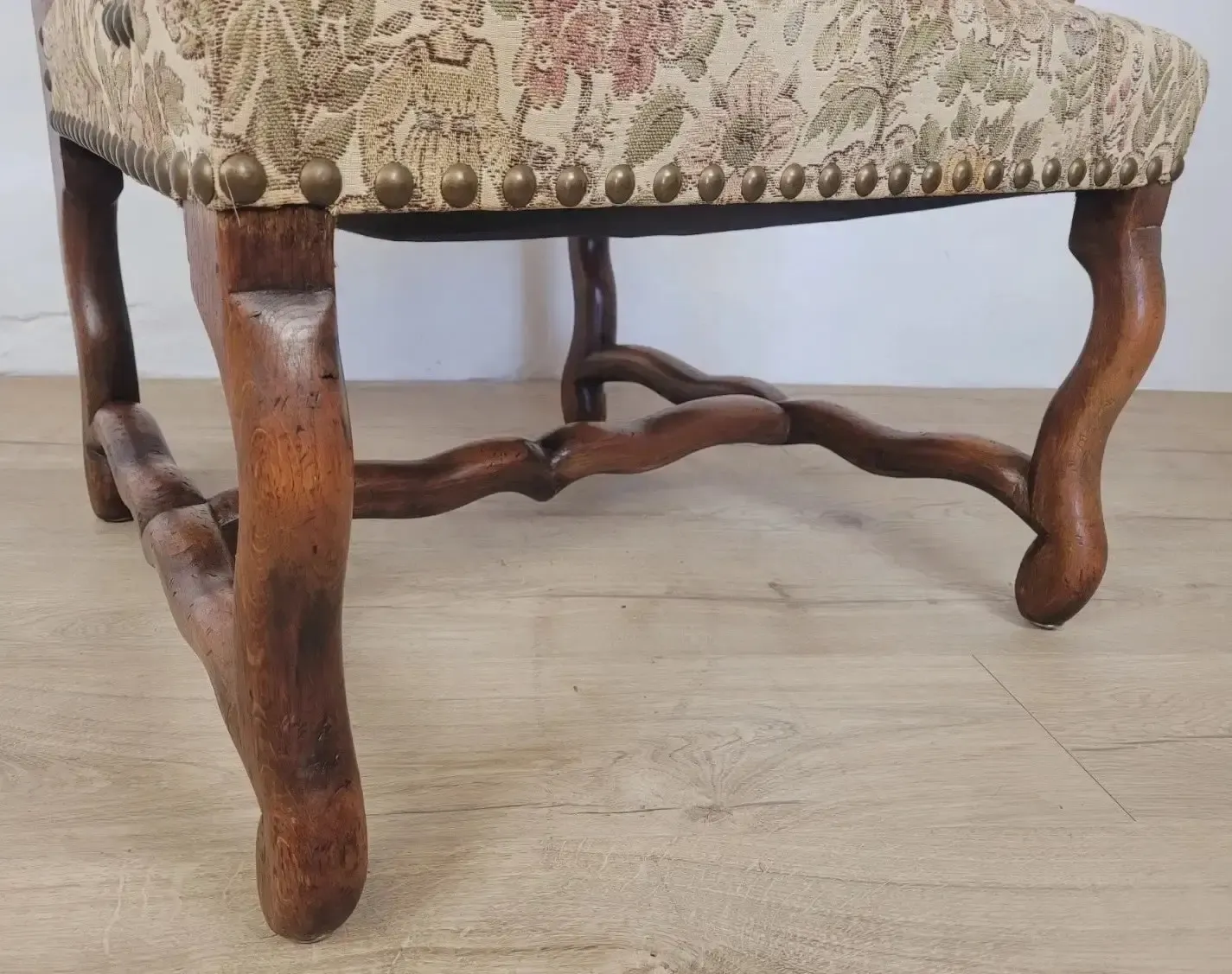 photo for sale French Walnut Open Armchair 19th Century Upholstered Antique