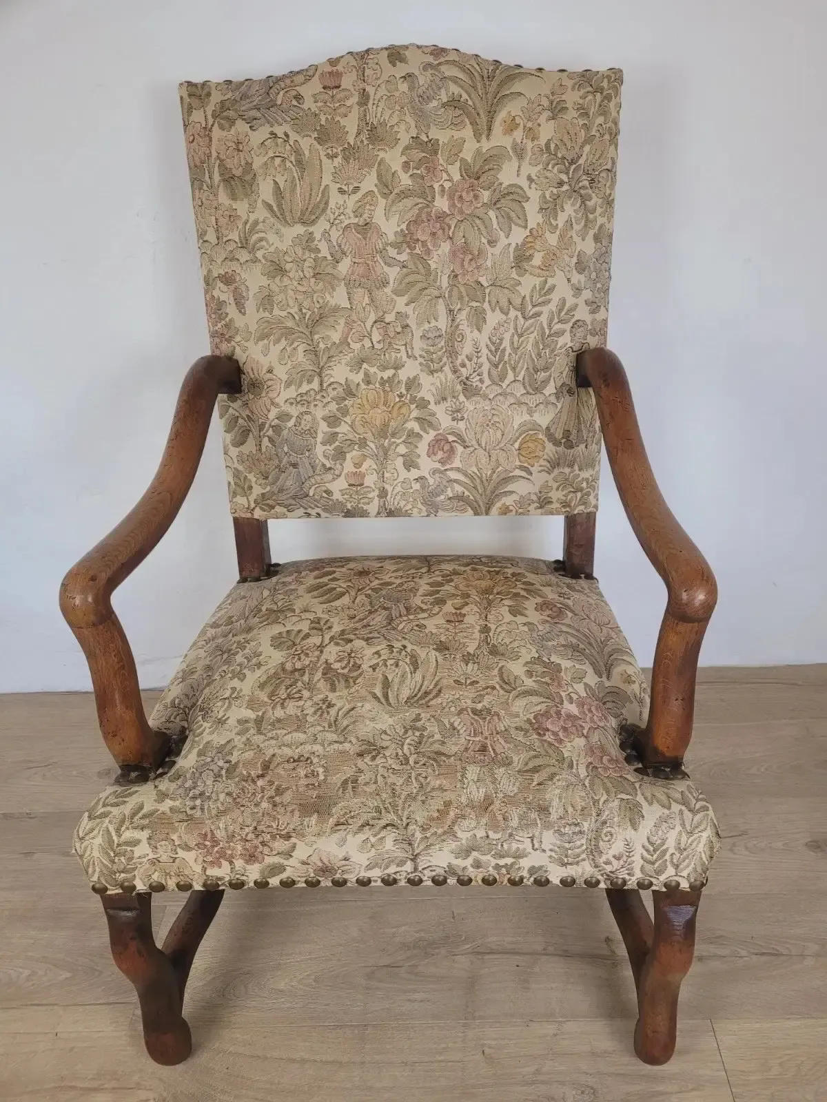 photo buy French Walnut Open Armchair 19th Century Upholstered Antique