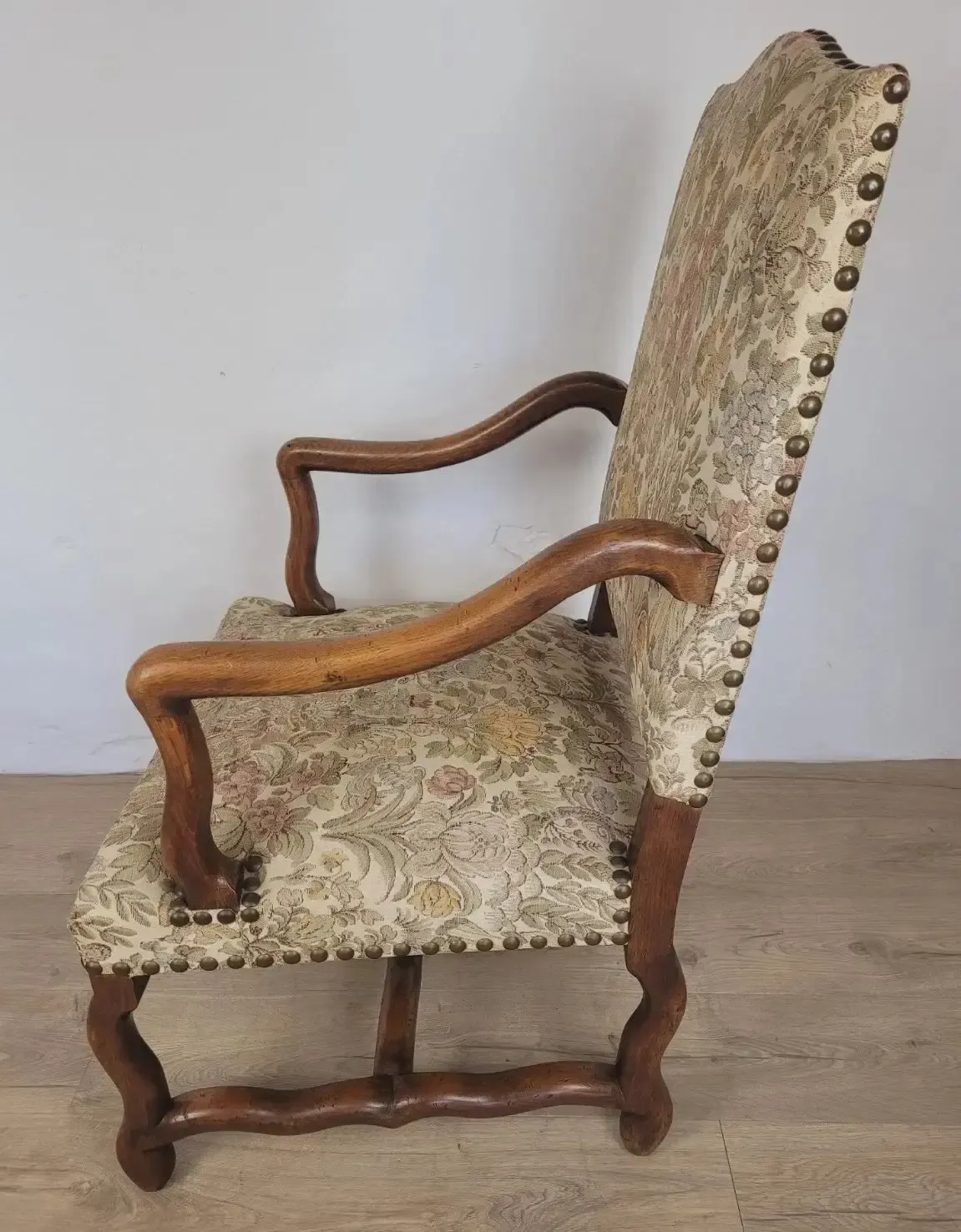photo vintage French Walnut Open Armchair 19th Century Upholstered Antique