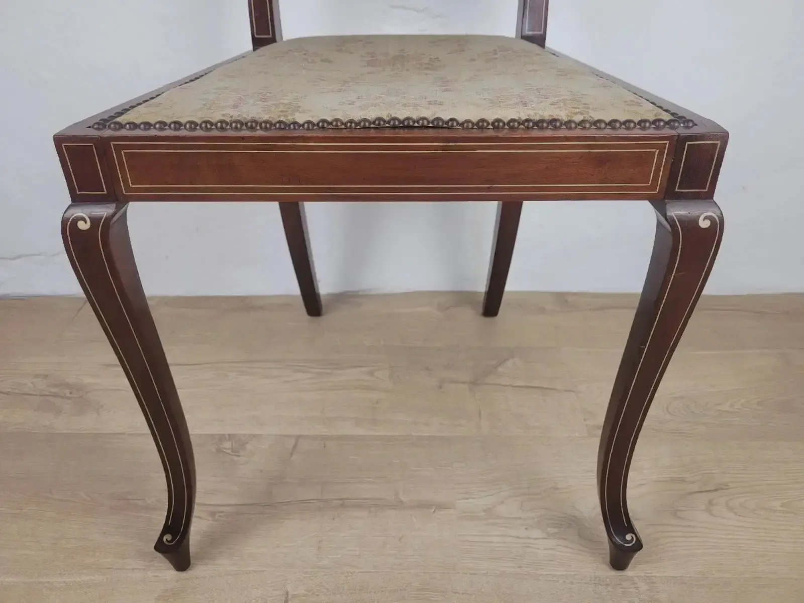 photo furniture Edwardian Bedroom Chair Inlaid Floral Upholstery Cabriole Legs Postage
