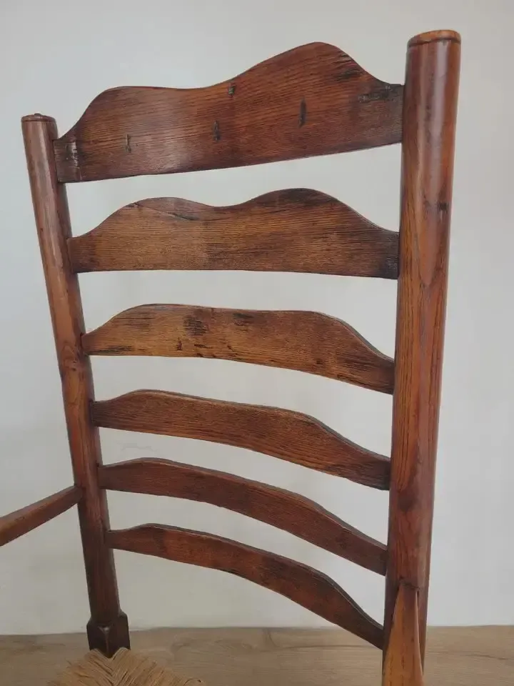 Ladderback Armchair Elm 19th Century Country Rush Seat Antique photo 335.0