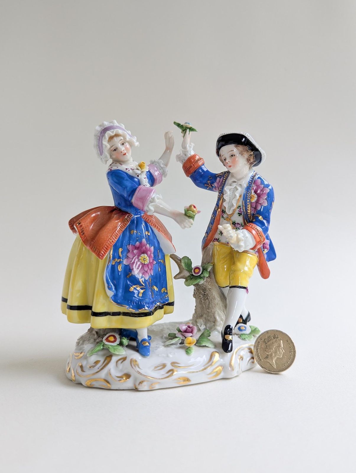 Antique Samson Figure Of Dancing Couple, Colourful Chelsea Style Porcelain Figurine photo furniture
