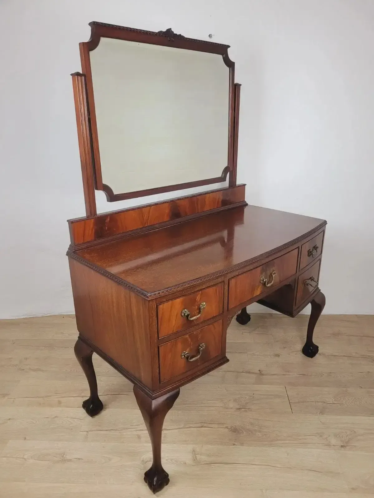 Vintage Dresser Vanity Bow Front Ball And Claw Footed 1960s photo for sale